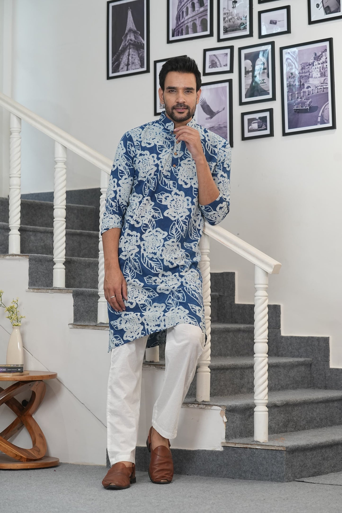 Traditional Bagru Hand Block Printed Men’s Cotton Long Kurta – Pure Cotton | House of the Handblock Jaipur