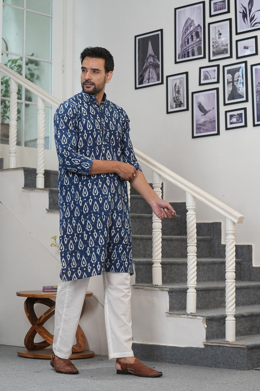 Traditional Bagru Hand Block Printed Men’s Cotton Long Kurta – Pure Cotton | House of the Handblock Jaipur