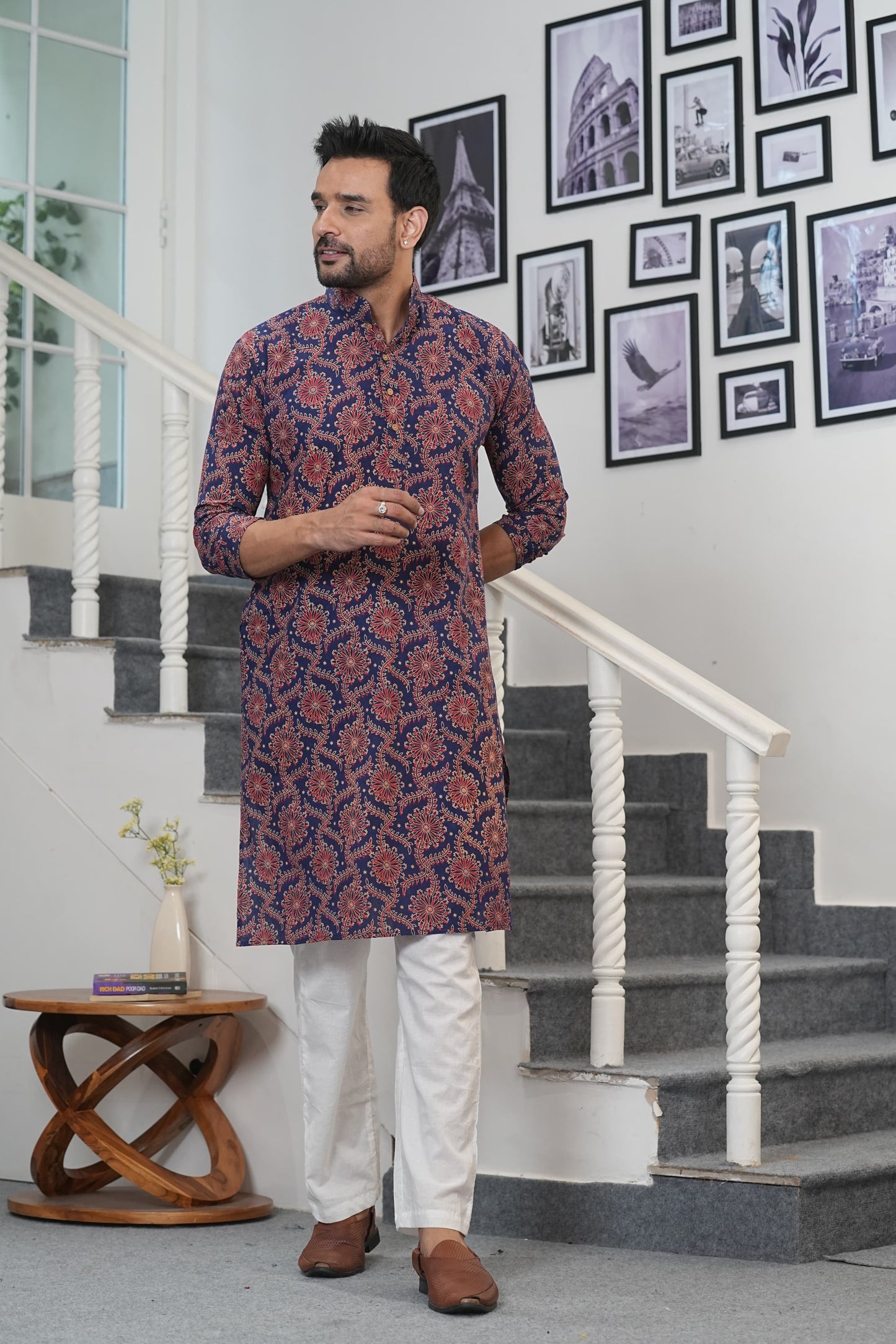 Traditional Bagru Hand Block Printed Men’s Cotton Long Kurta – Pure Cotton | House of the Handblock Jaipur