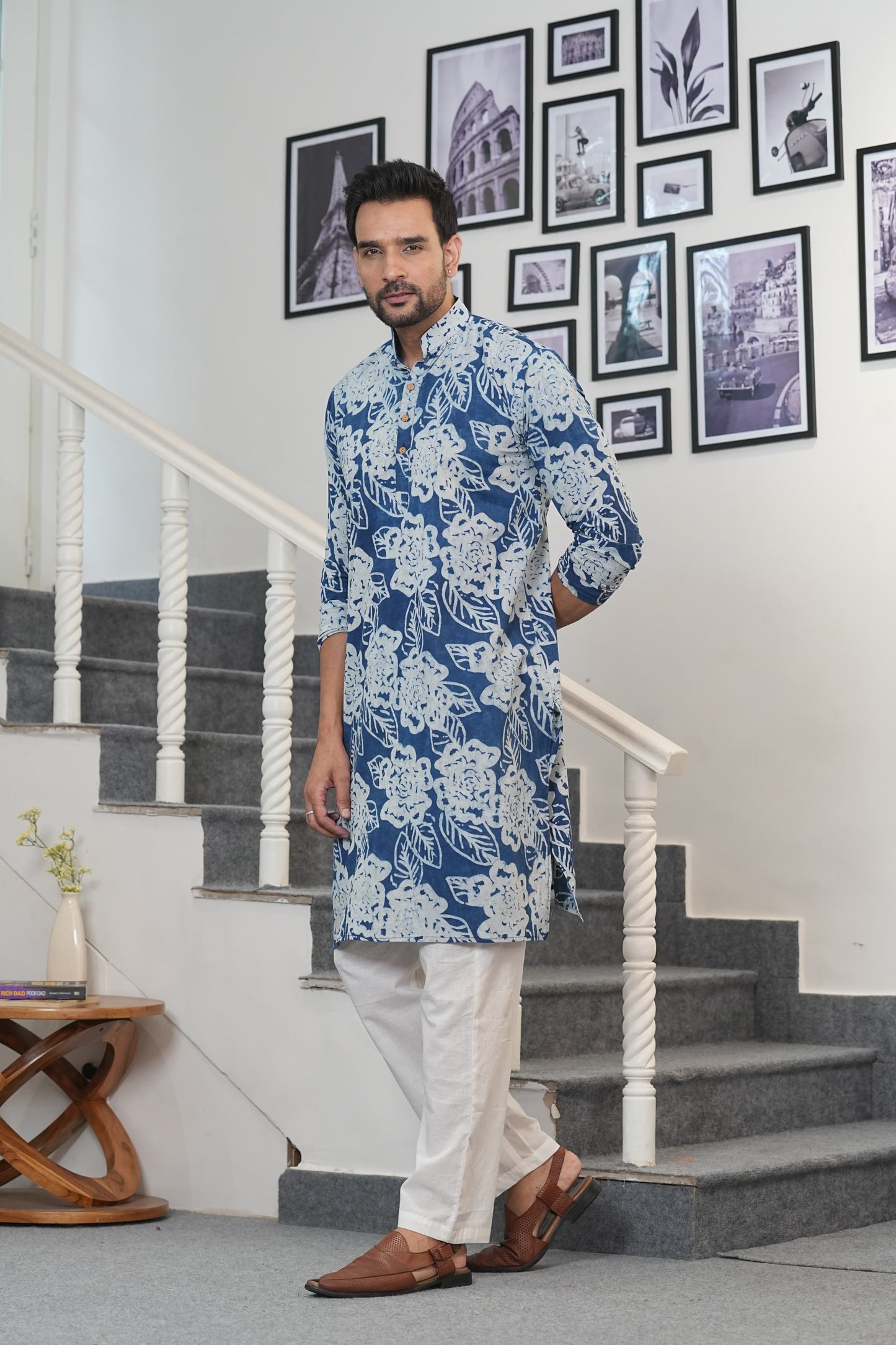 Traditional Bagru Hand Block Printed Men’s Cotton Long Kurta – Pure Cotton | House of the Handblock Jaipur