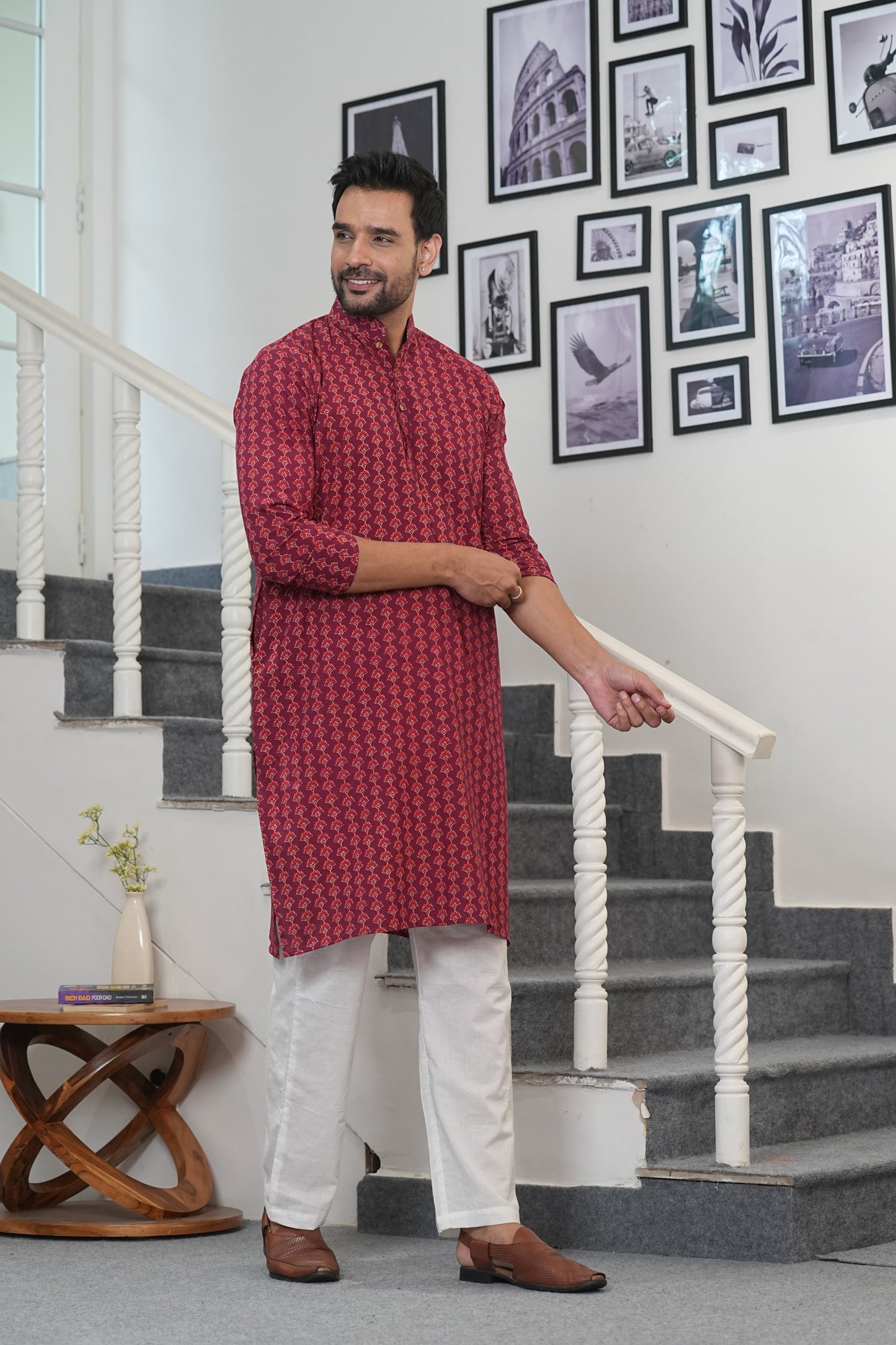 Traditional Bagru Hand Block Printed Men’s Cotton Long Kurta – Pure Cotton | House of the Handblock Jaipur