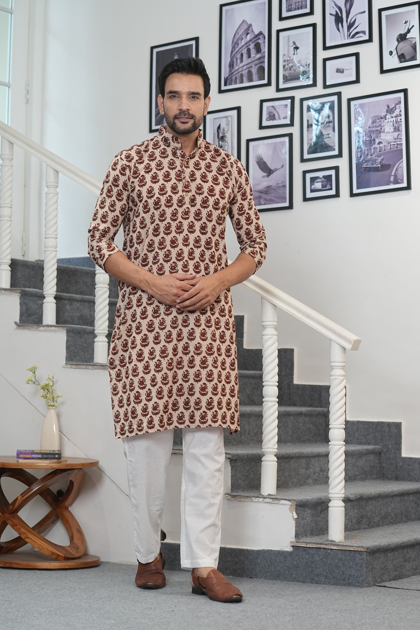 Traditional Bagru Hand Block Printed Men’s Cotton Long Kurta – Pure Cotton | House of the Handblock Jaipur