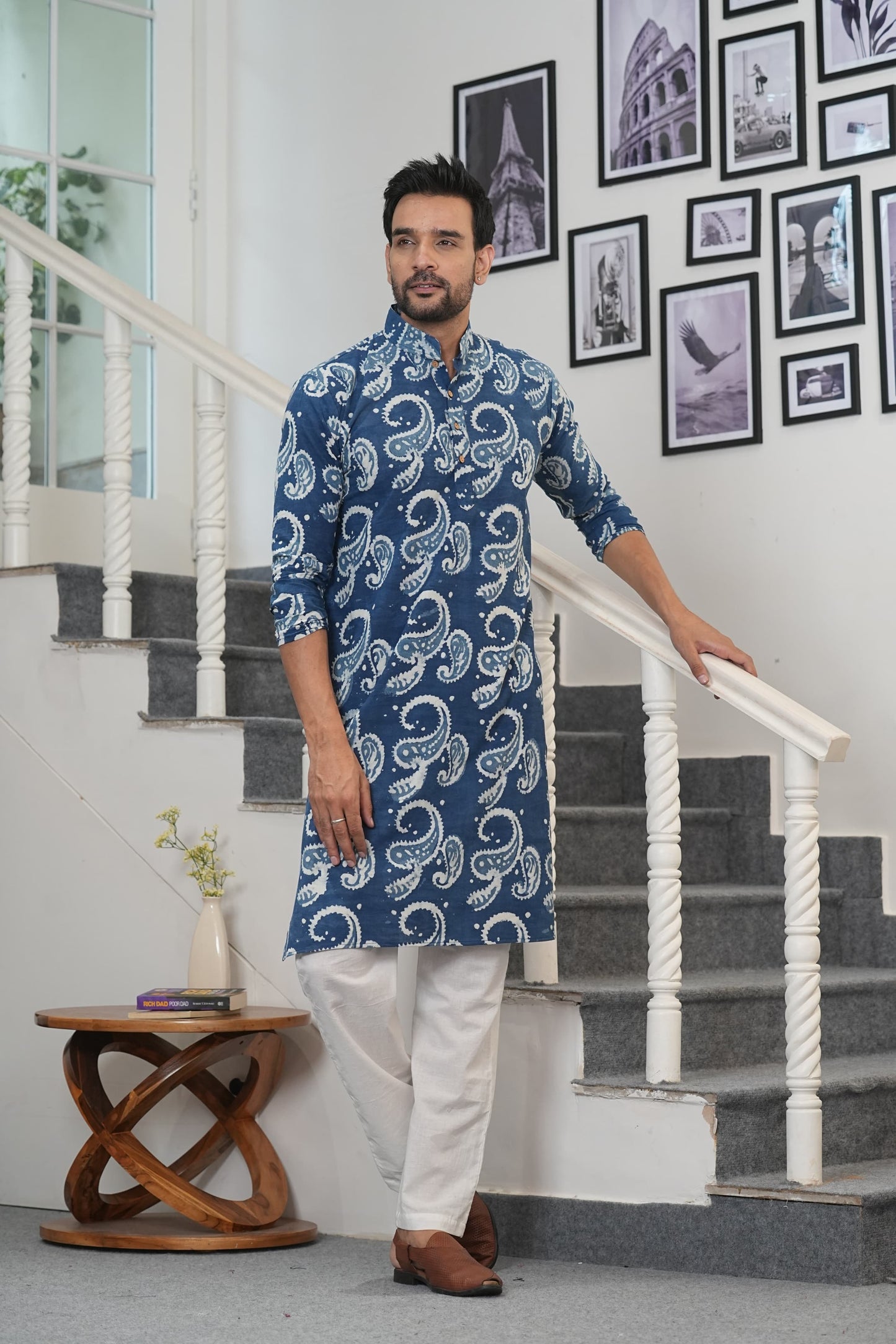 Traditional Bagru Hand Block Printed Men’s Cotton Long Kurta – Pure Cotton | House of the Handblock Jaipur