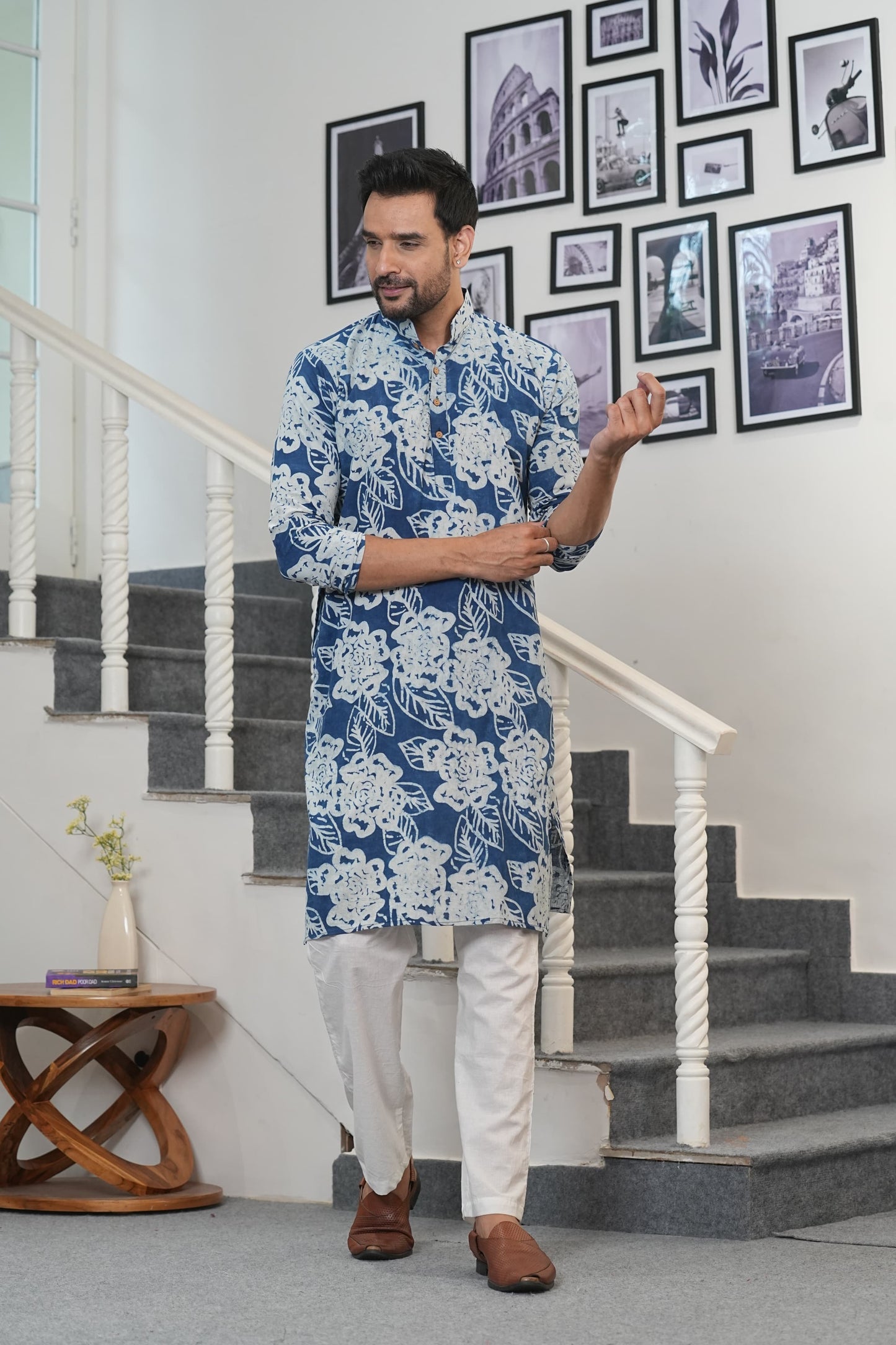 Traditional Bagru Hand Block Printed Men’s Cotton Long Kurta – Pure Cotton | House of the Handblock Jaipur