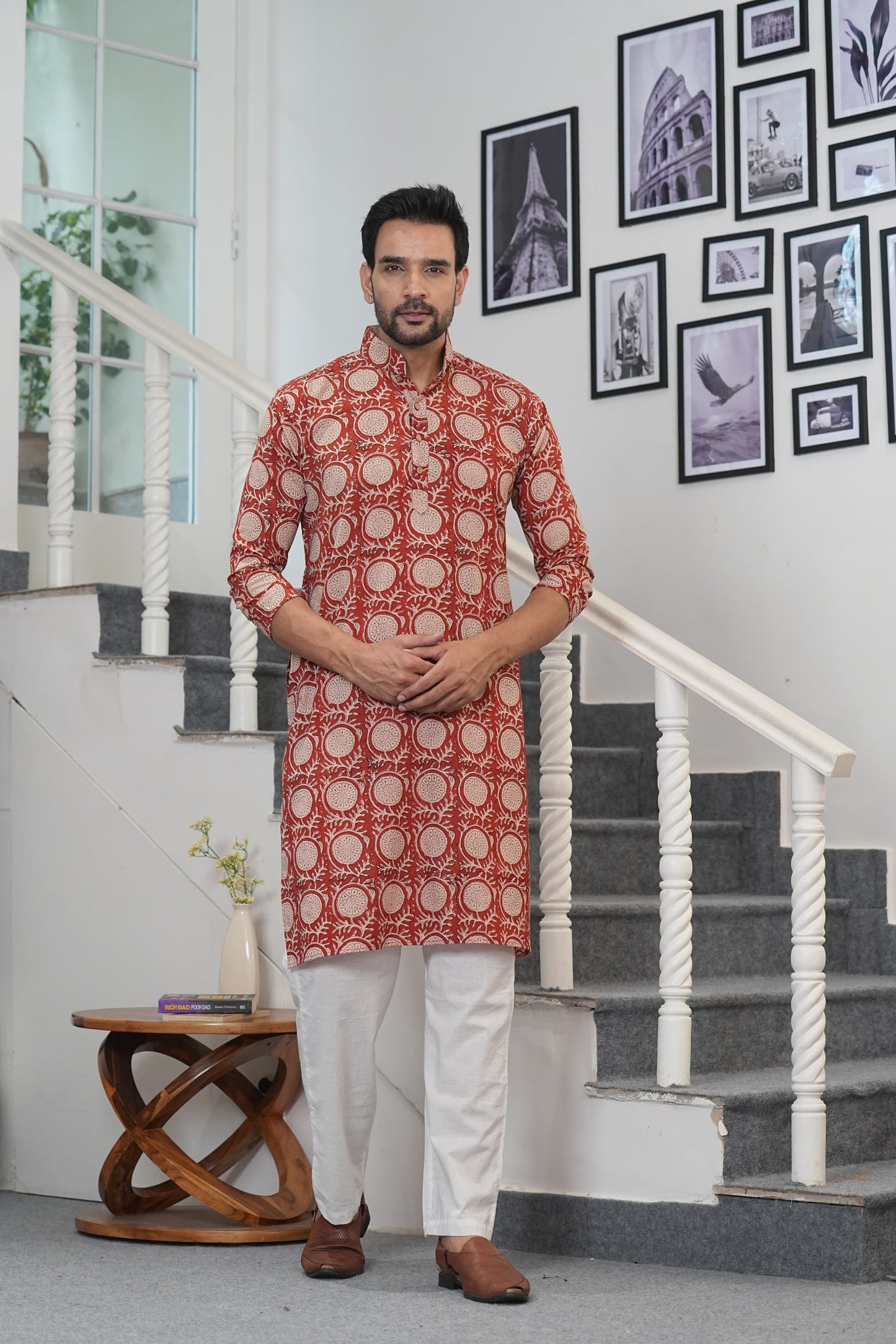 Traditional Bagru Hand Block Printed Men’s Cotton Long Kurta – Pure Cotton | House of the Handblock Jaipur