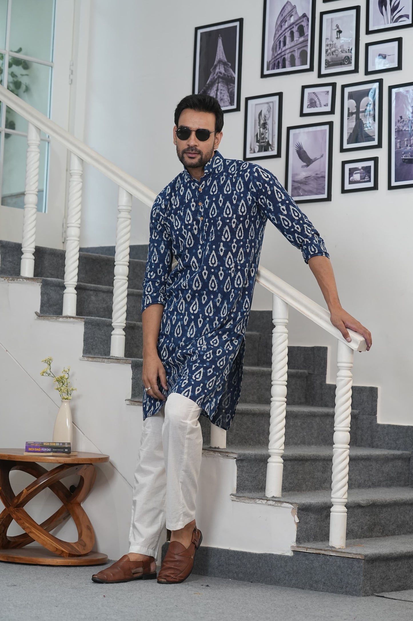 Traditional Bagru Hand Block Printed Men’s Cotton Long Kurta – Pure Cotton | House of the Handblock Jaipur