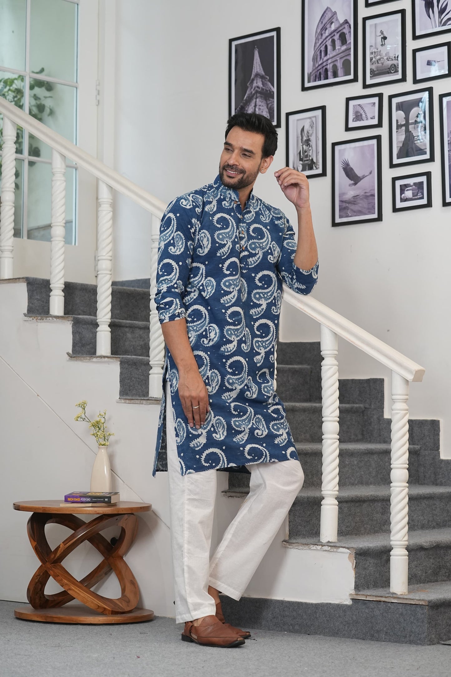 Traditional Bagru Hand Block Printed Men’s Cotton Long Kurta – Pure Cotton | House of the Handblock Jaipur