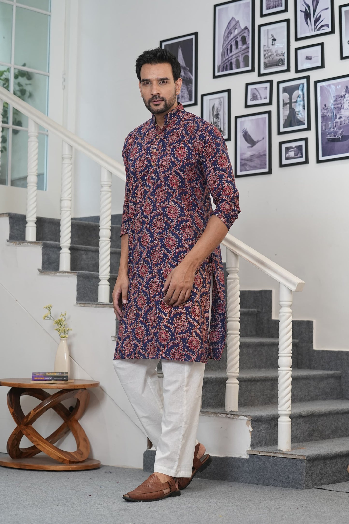 Traditional Bagru Hand Block Printed Men’s Cotton Long Kurta – Pure Cotton | House of the Handblock Jaipur