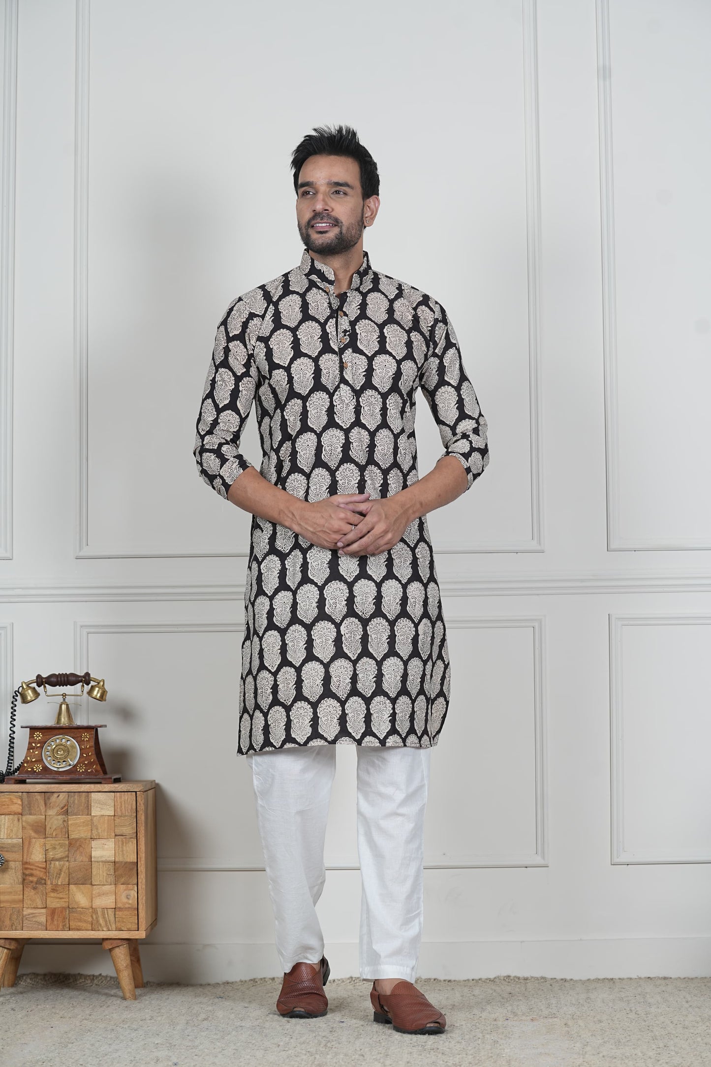 Traditional Bagru Hand Block Printed Men’s Cotton Long Kurta – Pure Cotton | House of the Handblock Jaipur