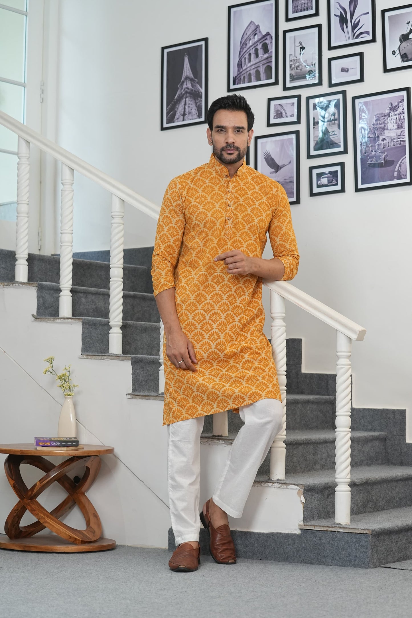 Traditional Bagru Hand Block Printed Men’s Cotton Long Kurta – Pure Cotton | House of the Handblock Jaipur