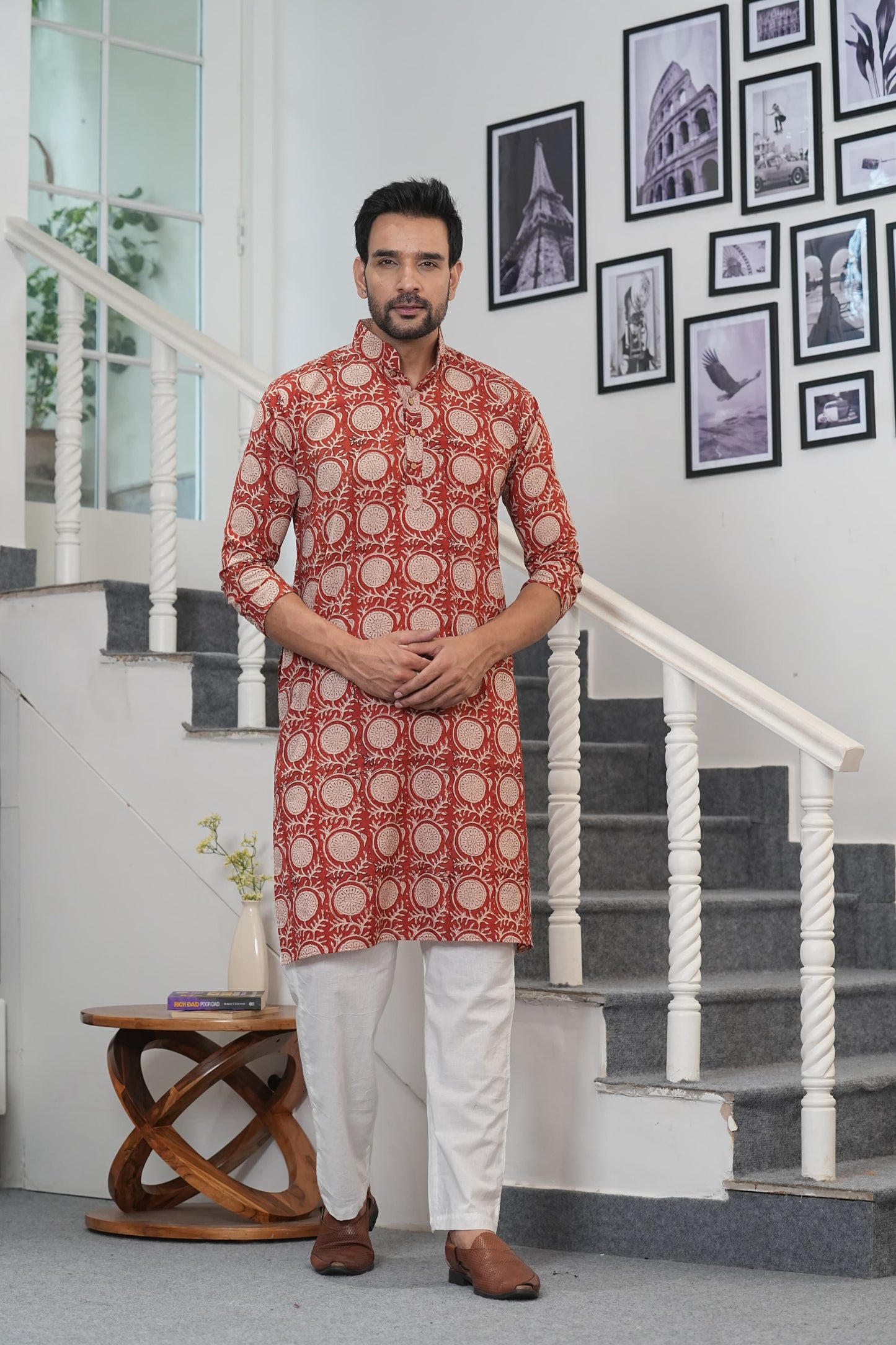 Traditional Bagru Hand Block Printed Men’s Cotton Long Kurta – Pure Cotton | House of the Handblock Jaipur
