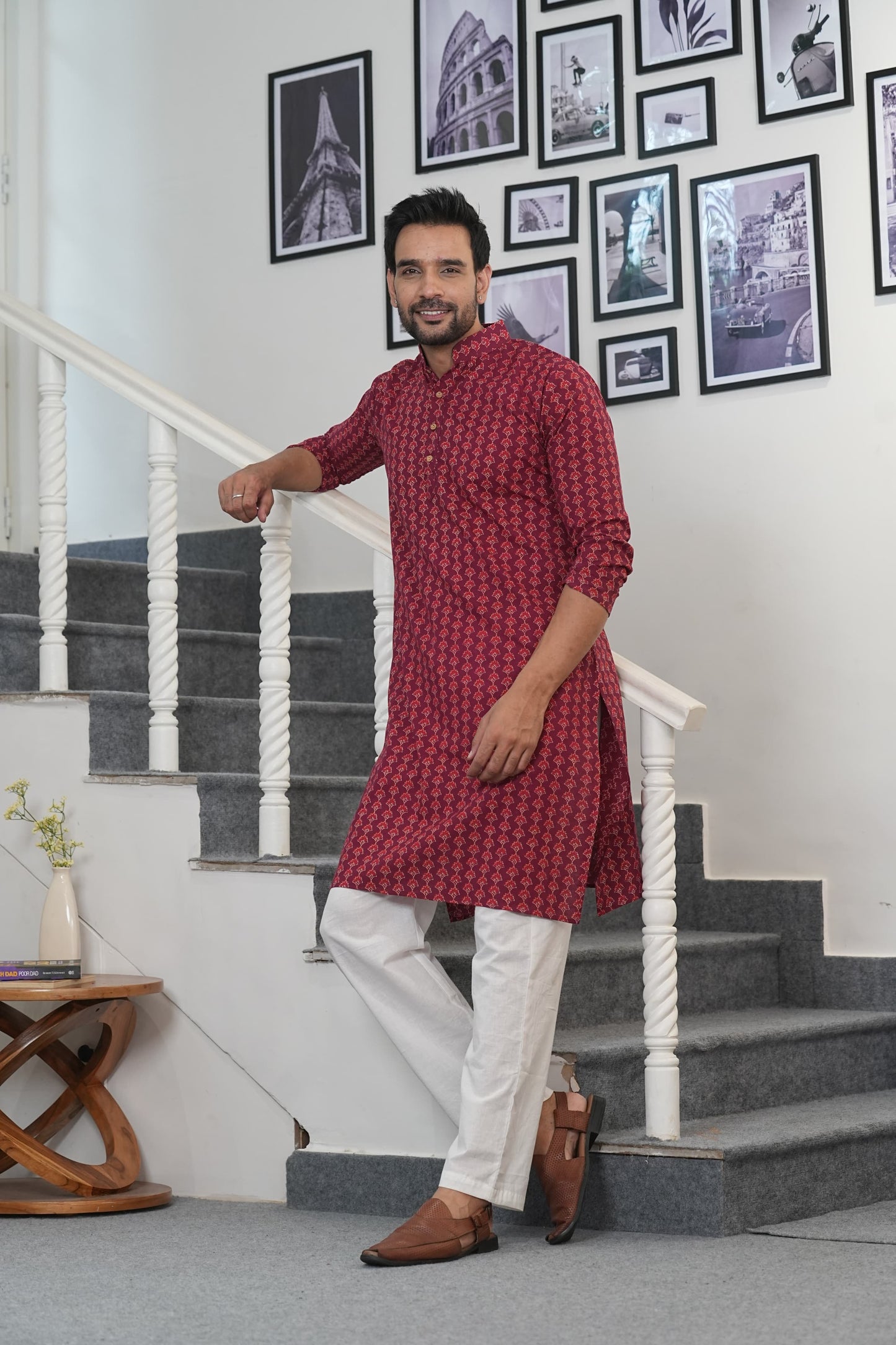 Traditional Bagru Hand Block Printed Men’s Cotton Long Kurta – Pure Cotton | House of the Handblock Jaipur
