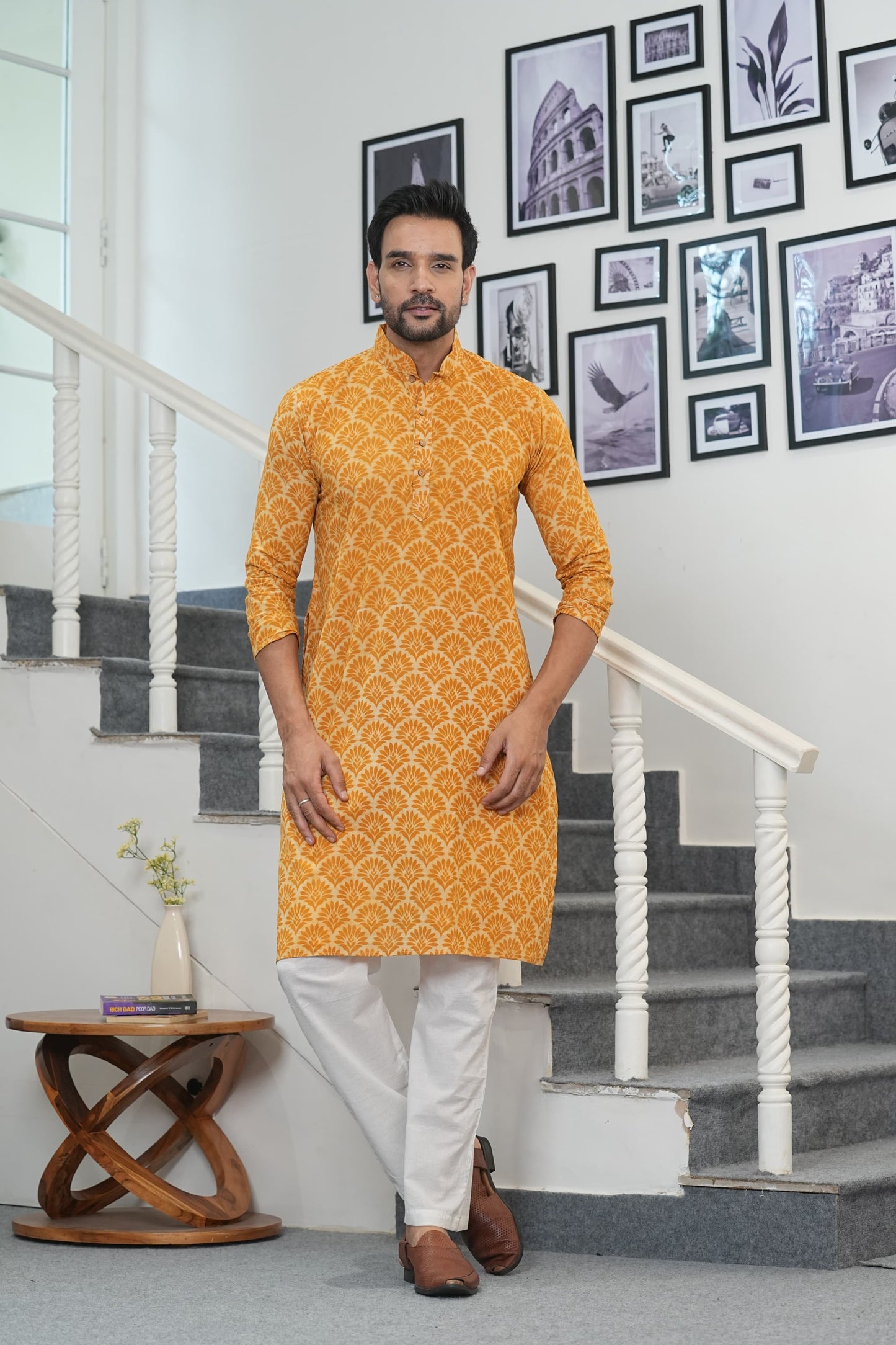 Traditional Bagru Hand Block Printed Men’s Cotton Long Kurta – Pure Cotton | House of the Handblock Jaipur