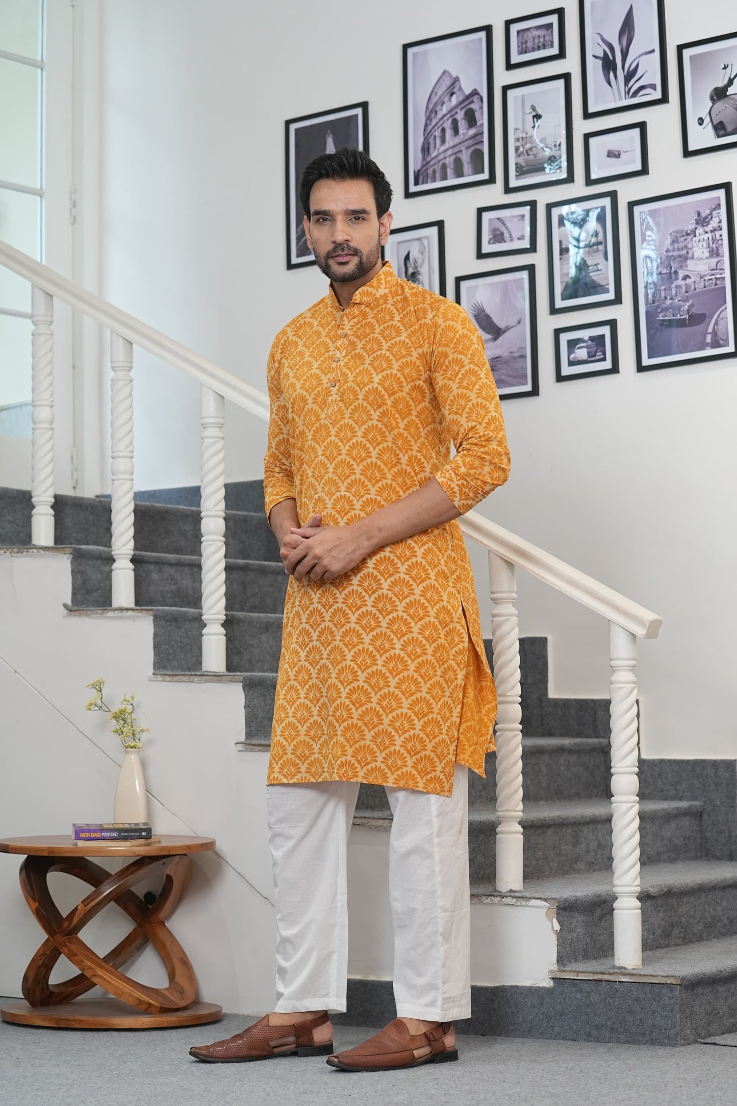 Traditional Bagru Hand Block Printed Men’s Cotton Long Kurta – Pure Cotton | House of the Handblock Jaipur