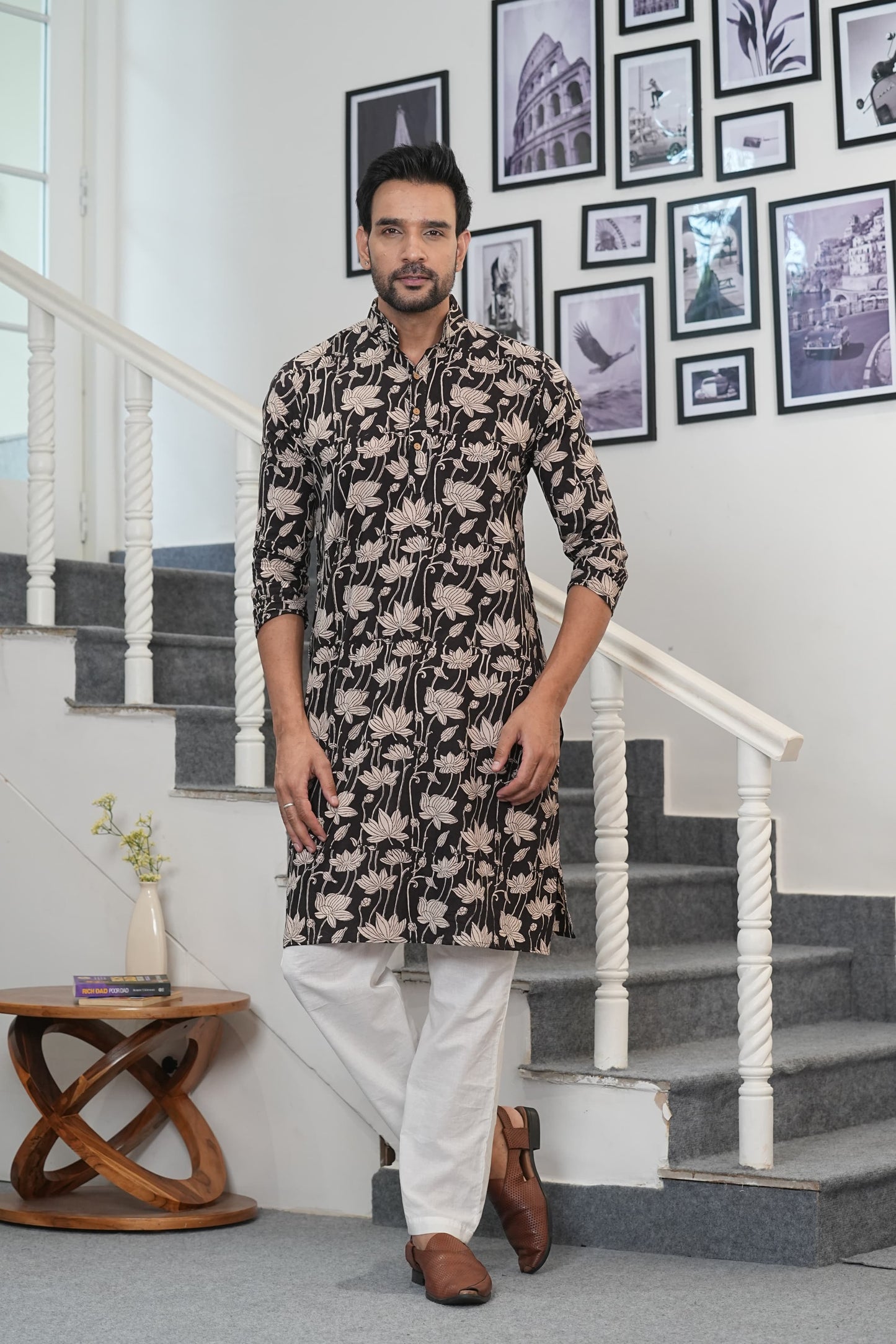 Traditional Bagru Hand Block Printed Men’s Cotton Long Kurta – Pure Cotton | House of the Handblock Jaipur