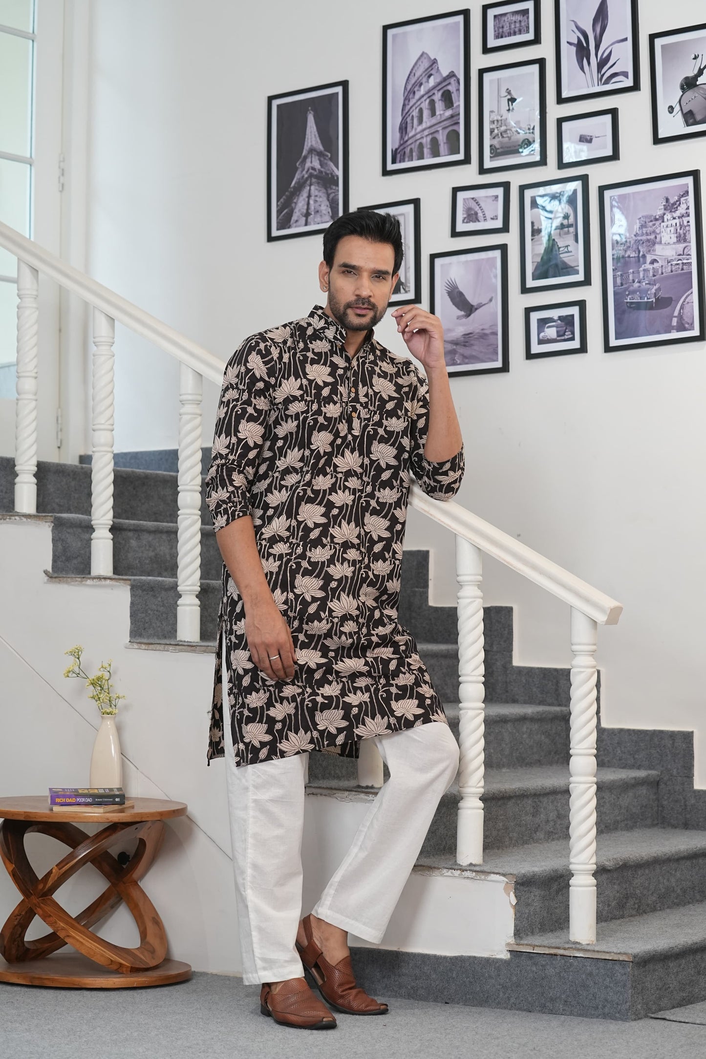 Traditional Bagru Hand Block Printed Men’s Cotton Long Kurta – Pure Cotton | House of the Handblock Jaipur