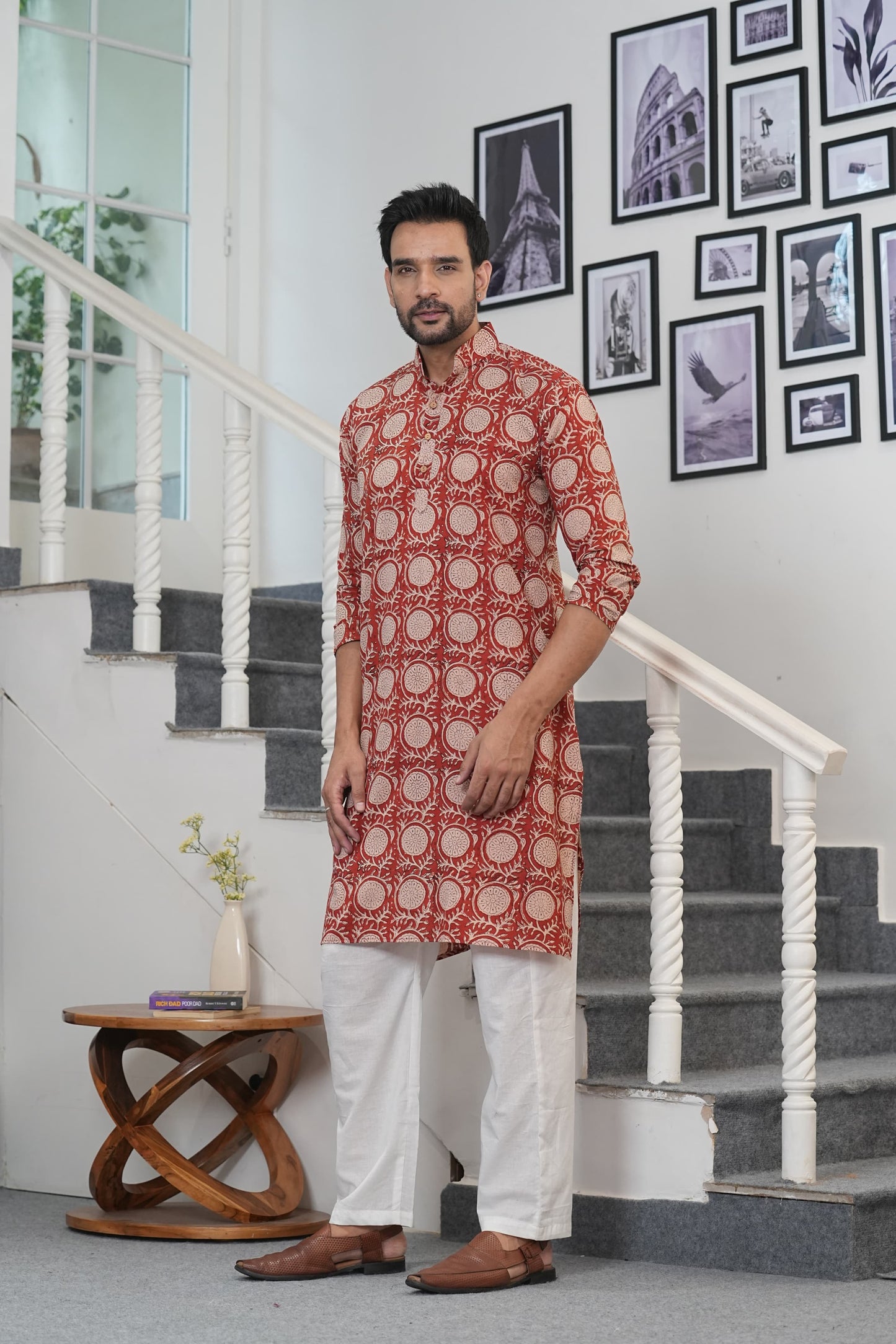 Traditional Bagru Hand Block Printed Men’s Cotton Long Kurta – Pure Cotton | House of the Handblock Jaipur
