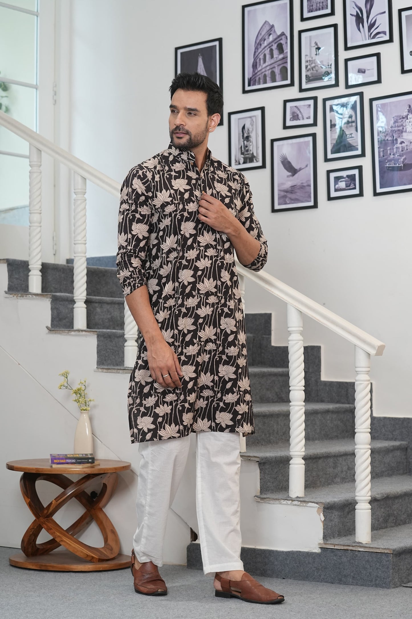 Traditional Bagru Hand Block Printed Men’s Cotton Long Kurta – Pure Cotton | House of the Handblock Jaipur