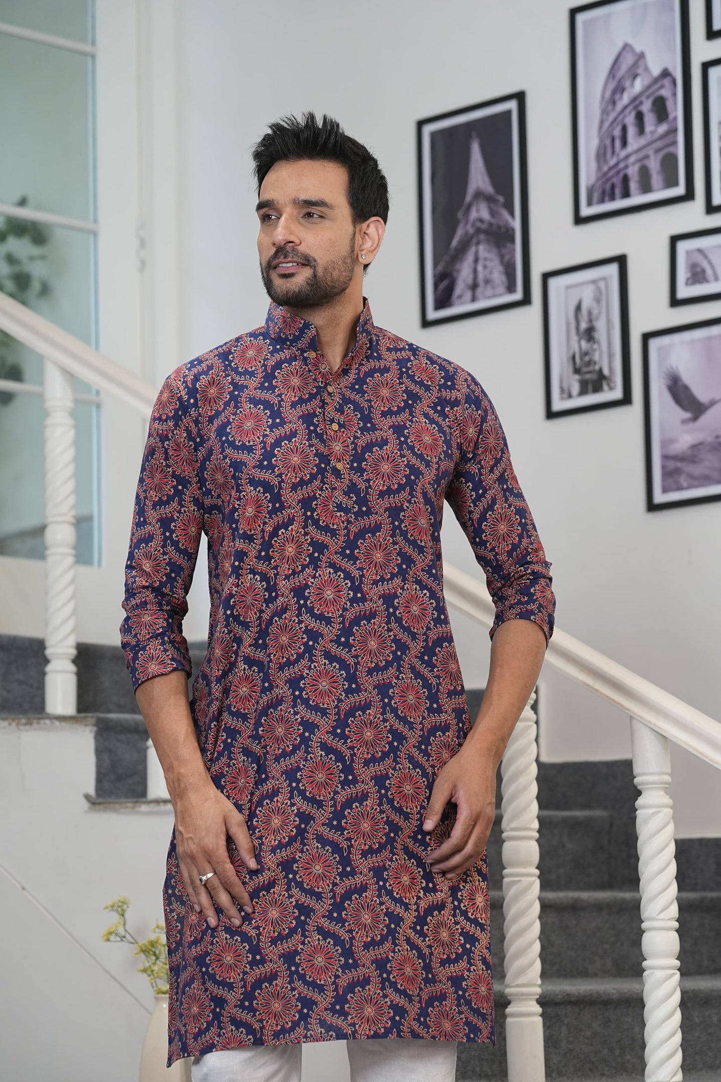 Traditional Bagru Hand Block Printed Men’s Cotton Long Kurta – Pure Cotton | House of the Handblock Jaipur