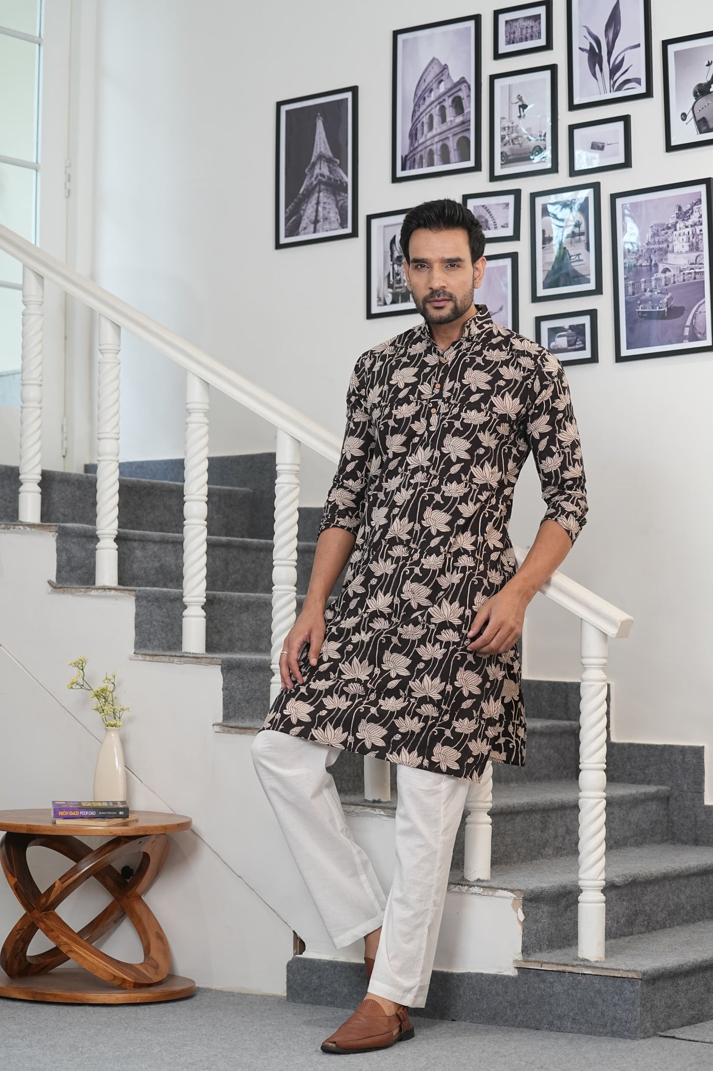 Traditional Bagru Hand Block Printed Men’s Cotton Long Kurta – Pure Cotton | House of the Handblock Jaipur