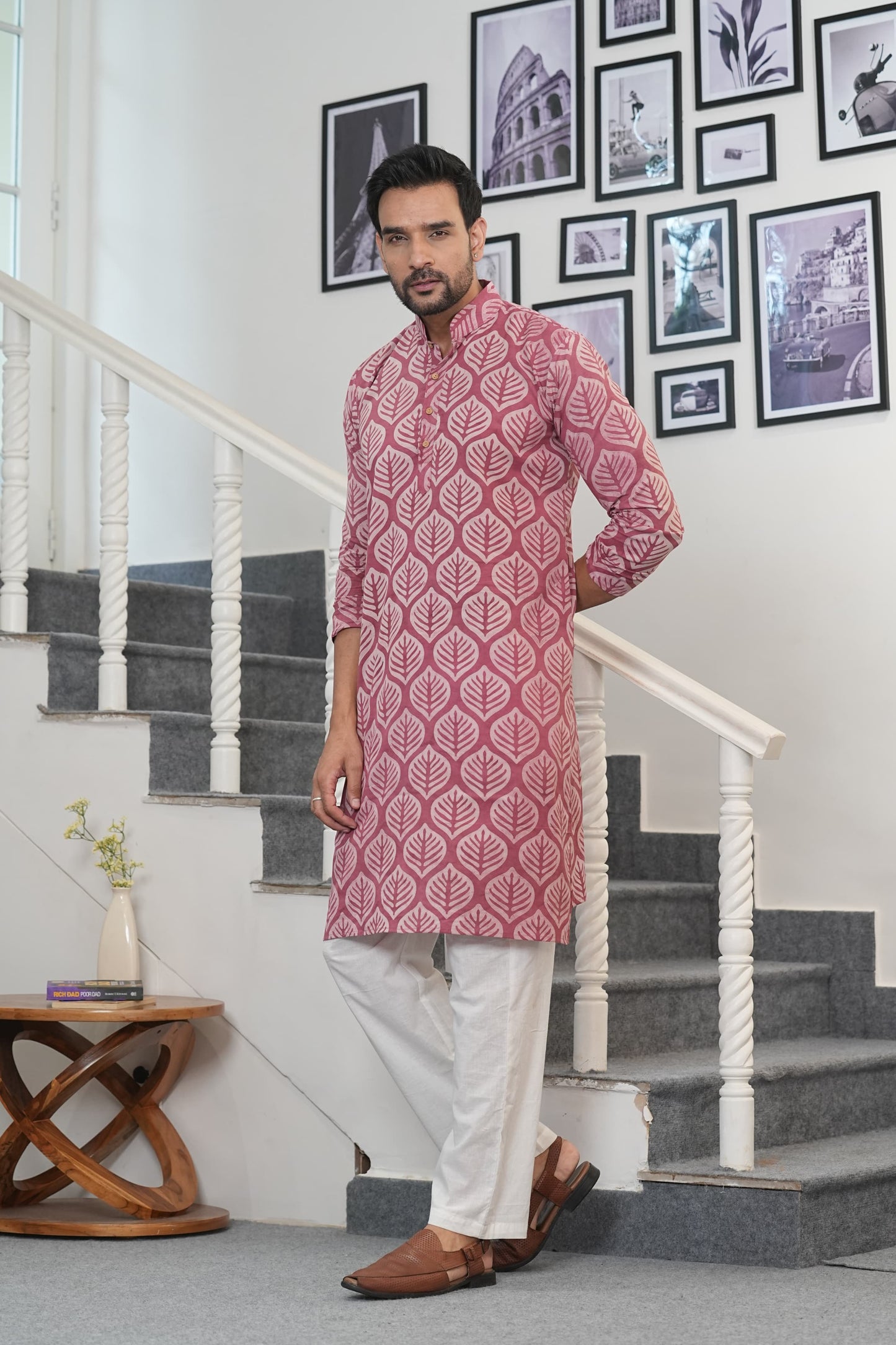 Traditional Bagru Hand Block Printed Men’s Cotton Long Kurta – Pure Cotton | House of the Handblock Jaipur