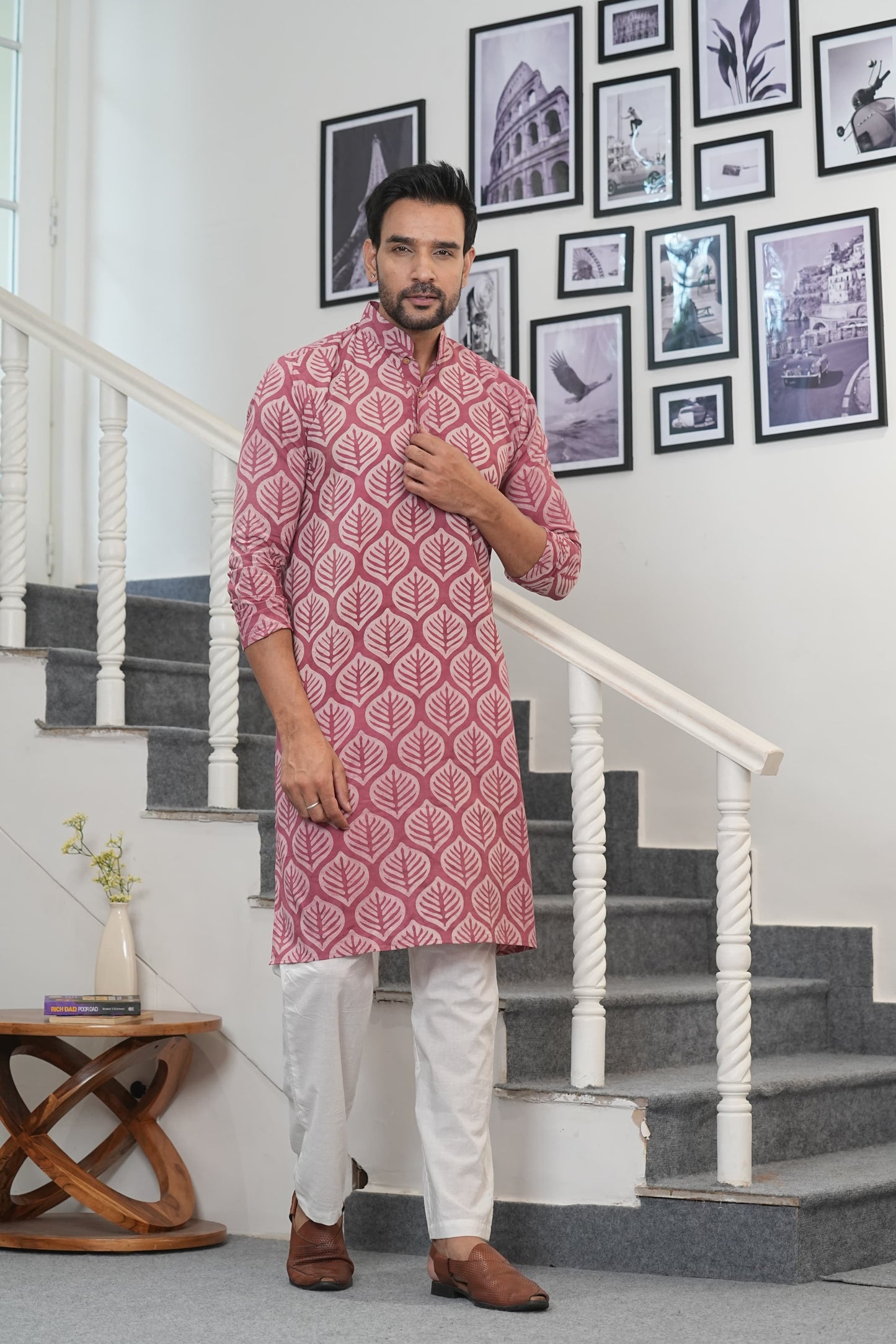 Traditional Bagru Hand Block Printed Men’s Cotton Long Kurta – Pure Cotton | House of the Handblock Jaipur