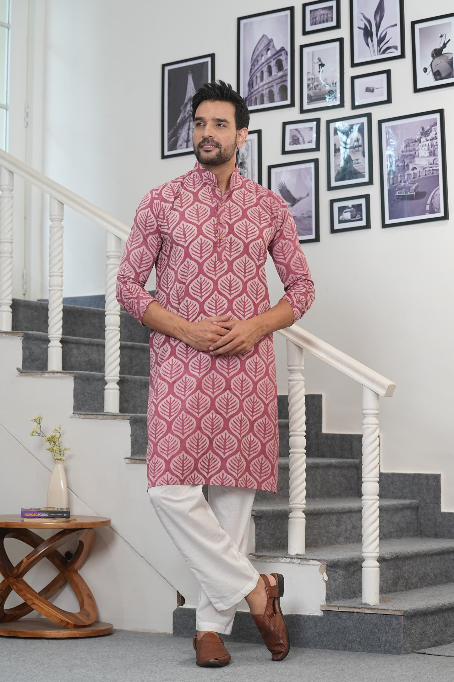 Traditional Bagru Hand Block Printed Men’s Cotton Long Kurta – Pure Cotton | House of the Handblock Jaipur