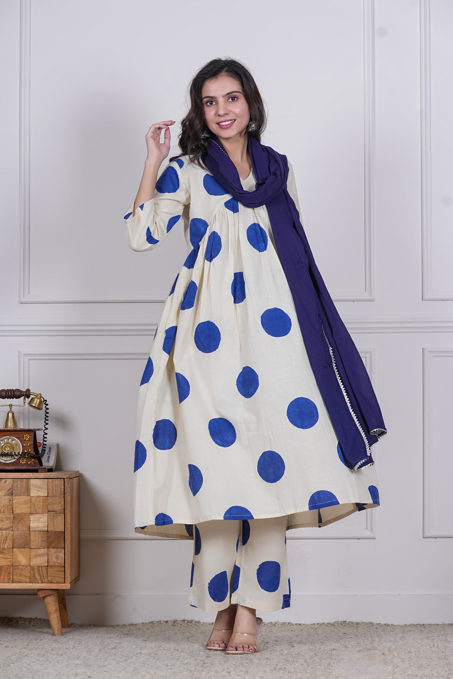 GI Tagged Handblock Printed Pure Cotton Anarkali 3-Piece Set – Premium Quality 60x60 Fabric