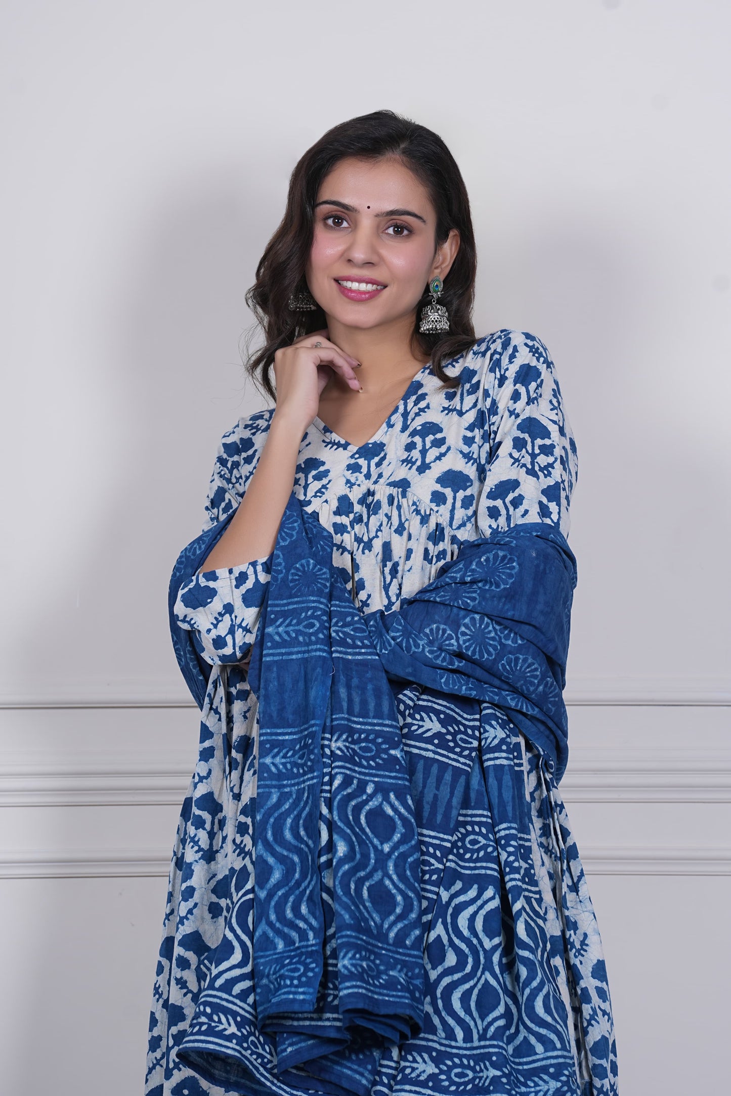 GI Tagged Handblock Printed Pure Cotton Anarkali 3-Piece Set – Premium Quality 60x60 Fabric