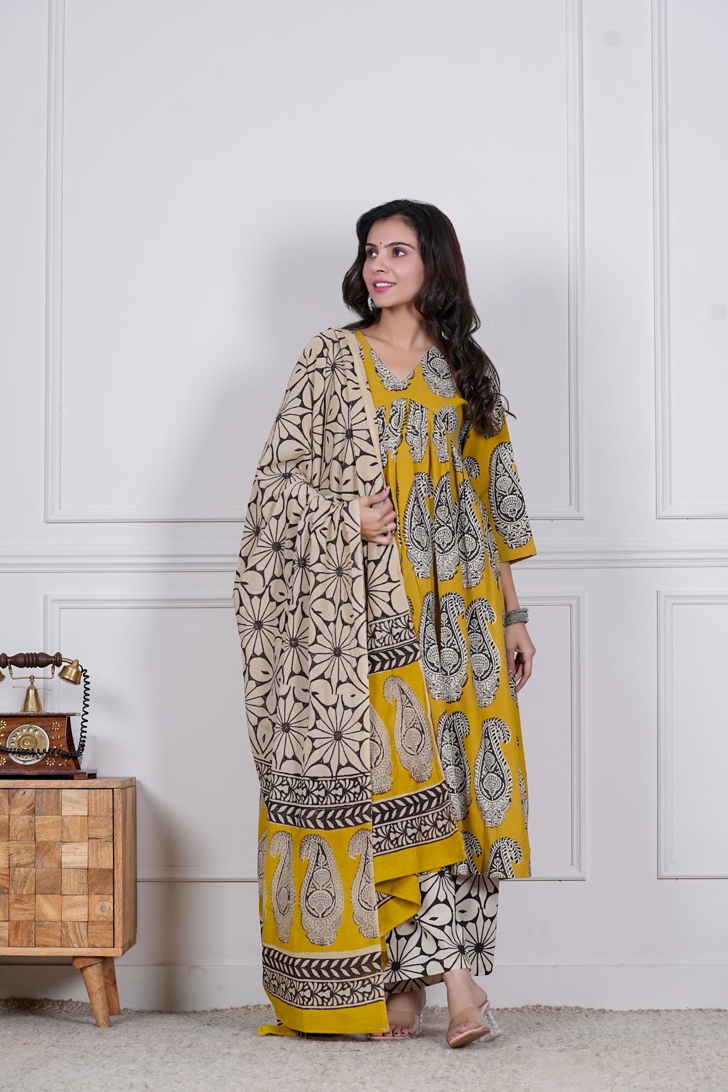 GI Tagged Handblock Printed Pure Cotton Anarkali 3-Piece Set – Premium Quality 60x60 Fabric