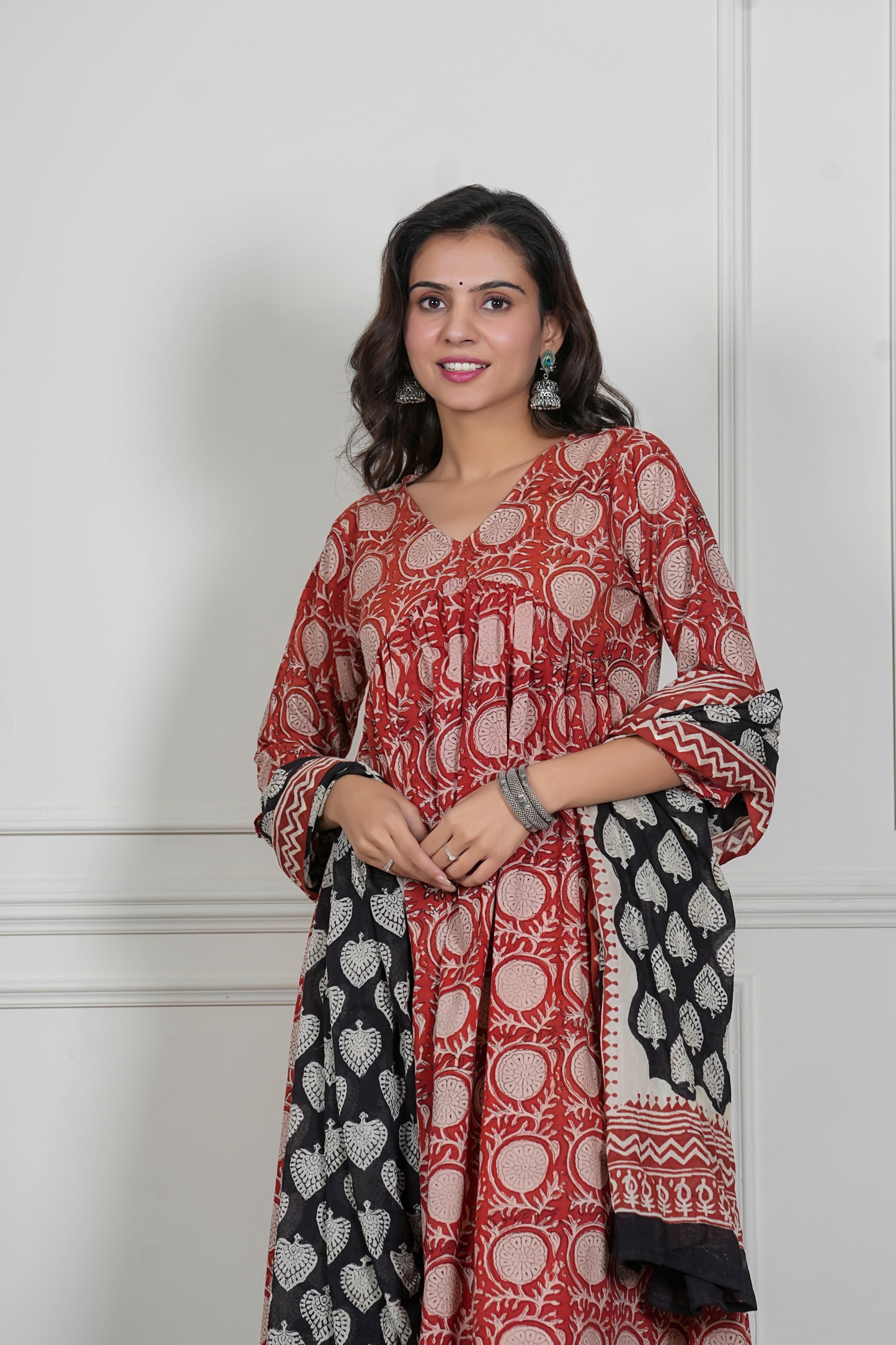 GI Tagged Handblock Printed Pure Cotton Anarkali 3-Piece Set – Premium Quality 60x60 Fabric