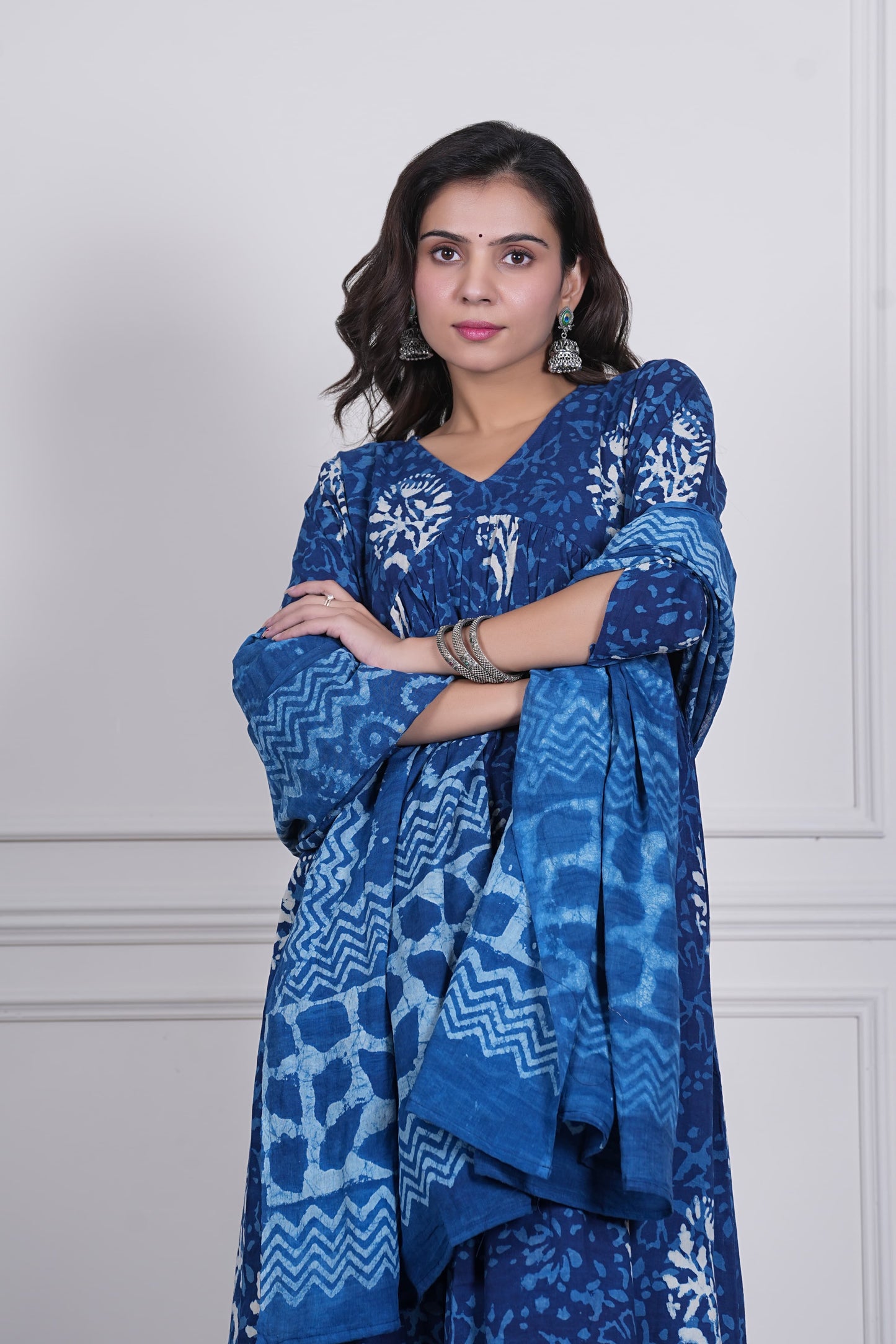 GI Tagged Handblock Printed Pure Cotton Anarkali 3-Piece Set – Premium Quality 60x60 Fabric