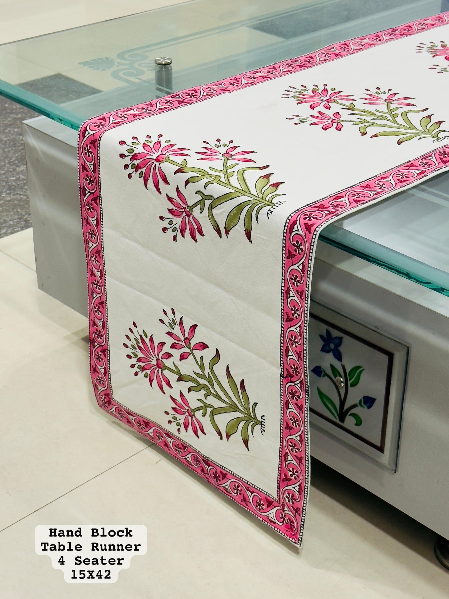 Handblock Cotton Canvas Table Runner 4 Seater – House of the Handblock