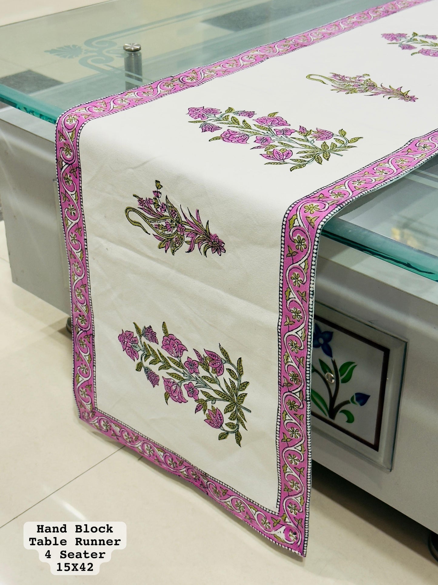 Handblock Cotton Canvas Table Runner 4 Seater – House of the Handblock