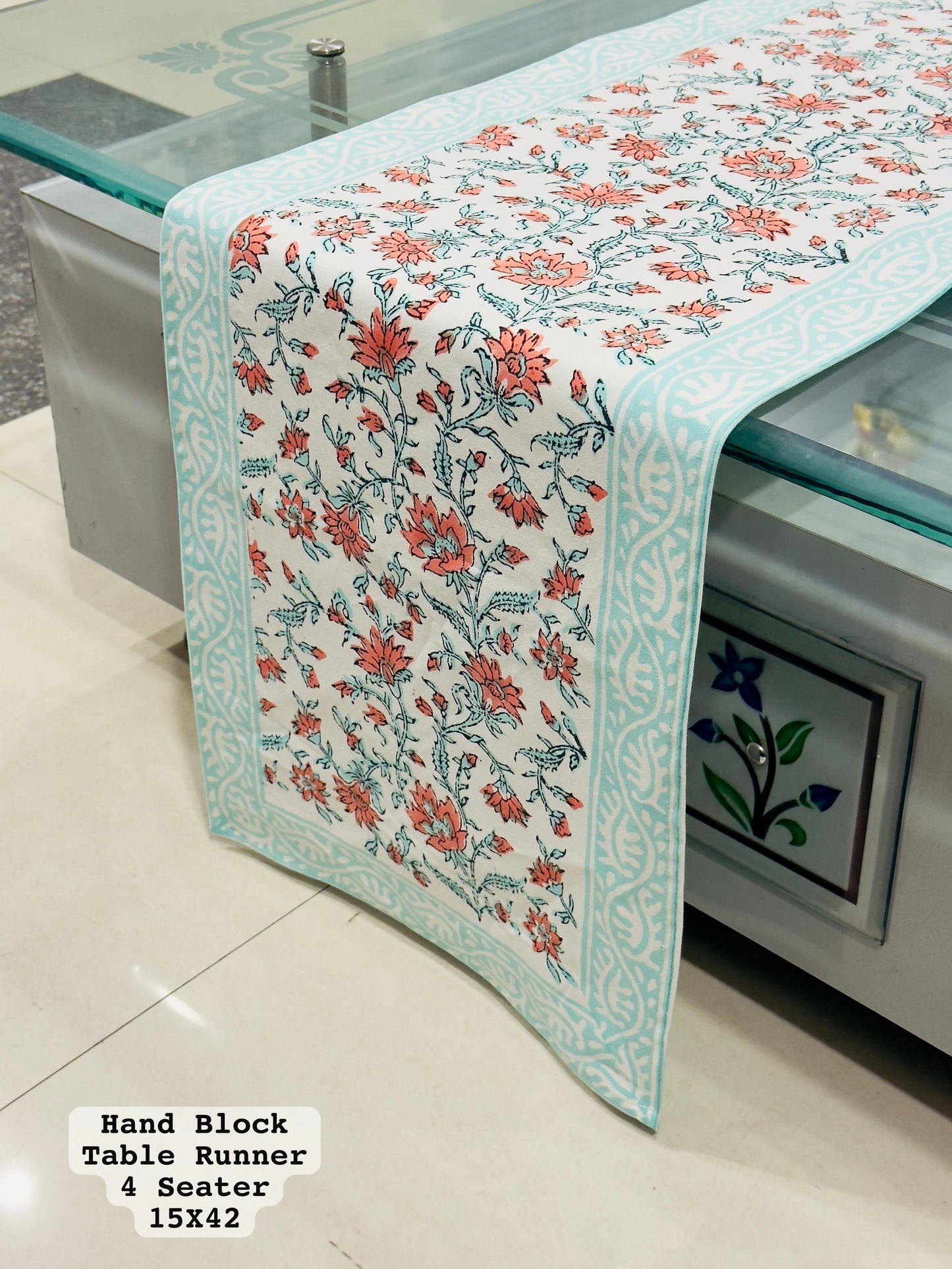 Handblock Cotton Canvas Table Runner 4 Seater – House of the Handblock