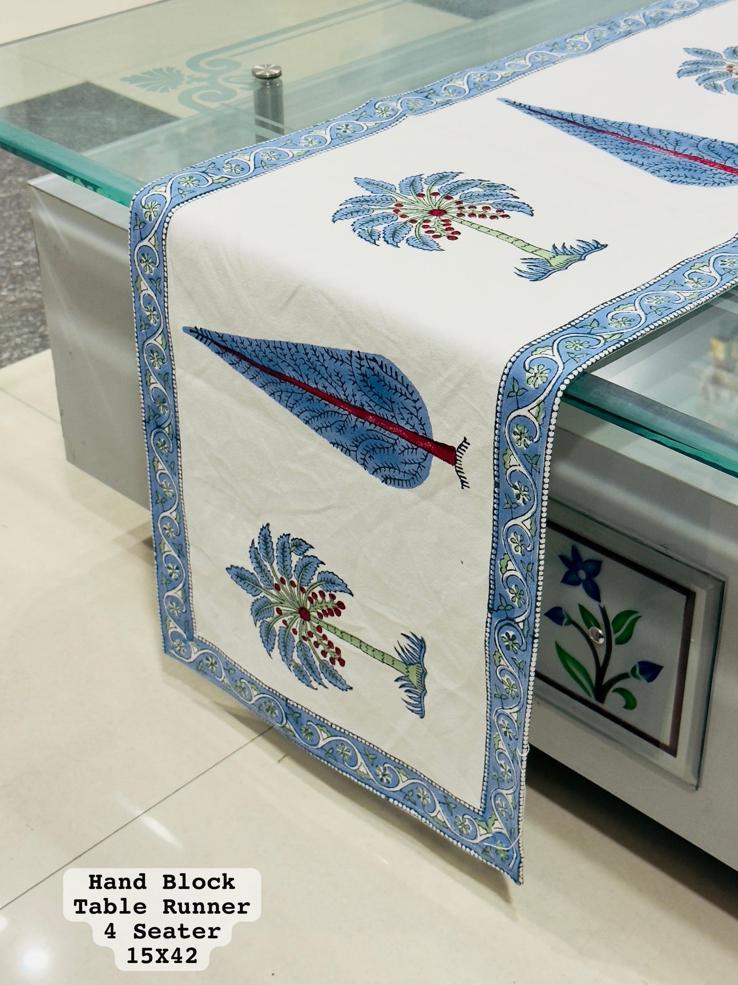 Handblock Cotton Canvas Table Runner 4 Seater – House of the Handblock