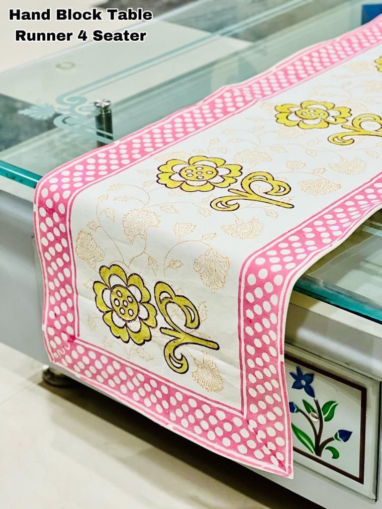 Handblock Cotton Canvas Table Runner 4 Seater – House of the Handblock