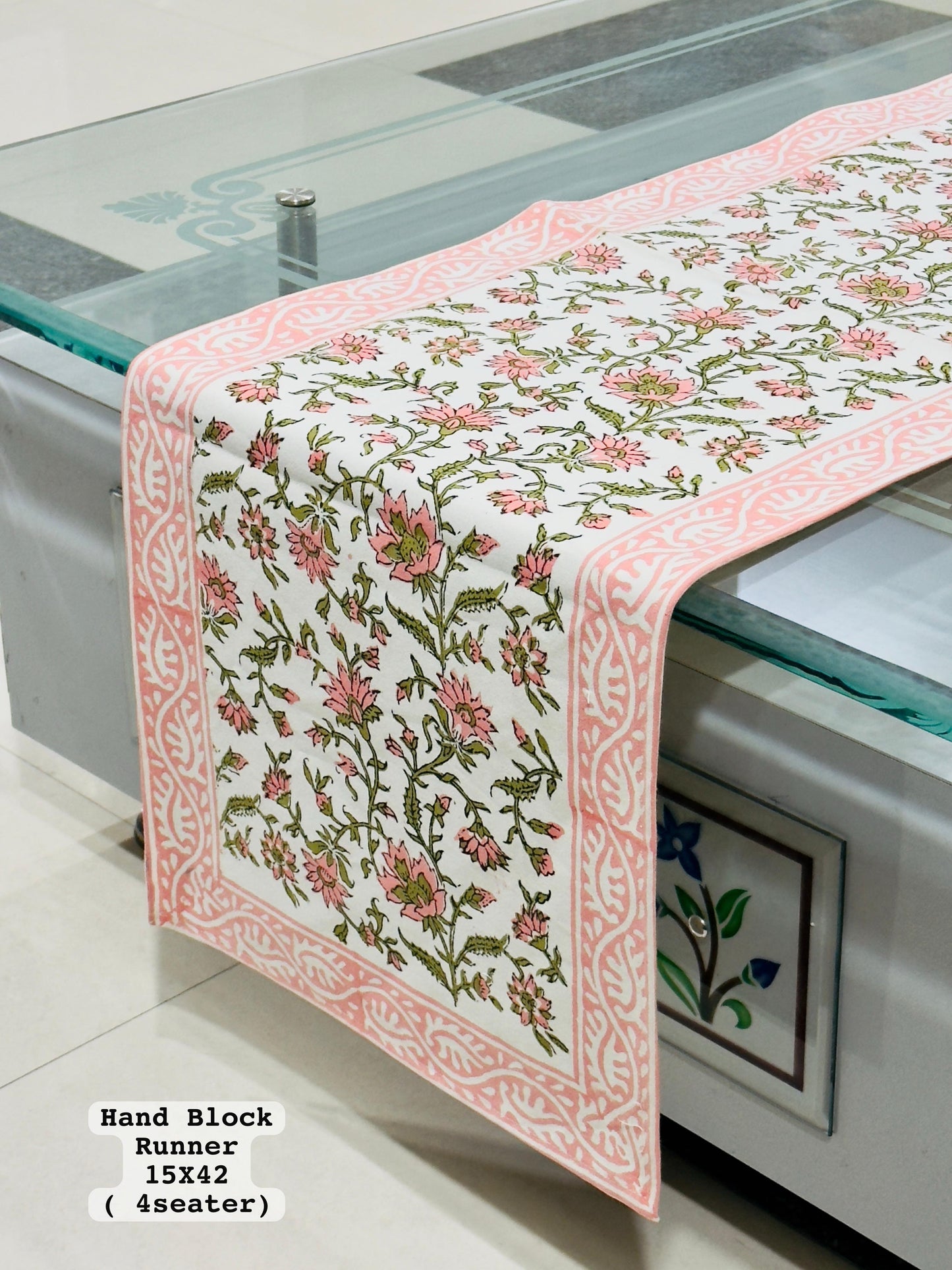 Handblock Cotton Canvas Table Runner 4 Seater – House of the Handblock