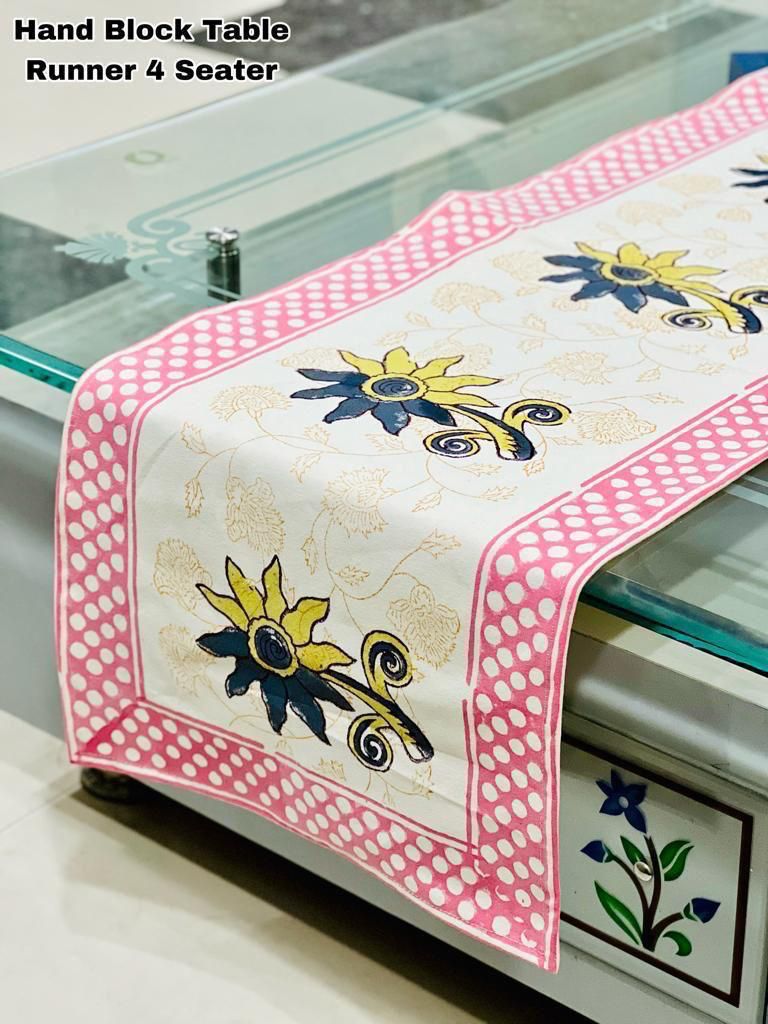 Handblock Cotton Canvas Table Runner 4 Seater – House of the Handblock