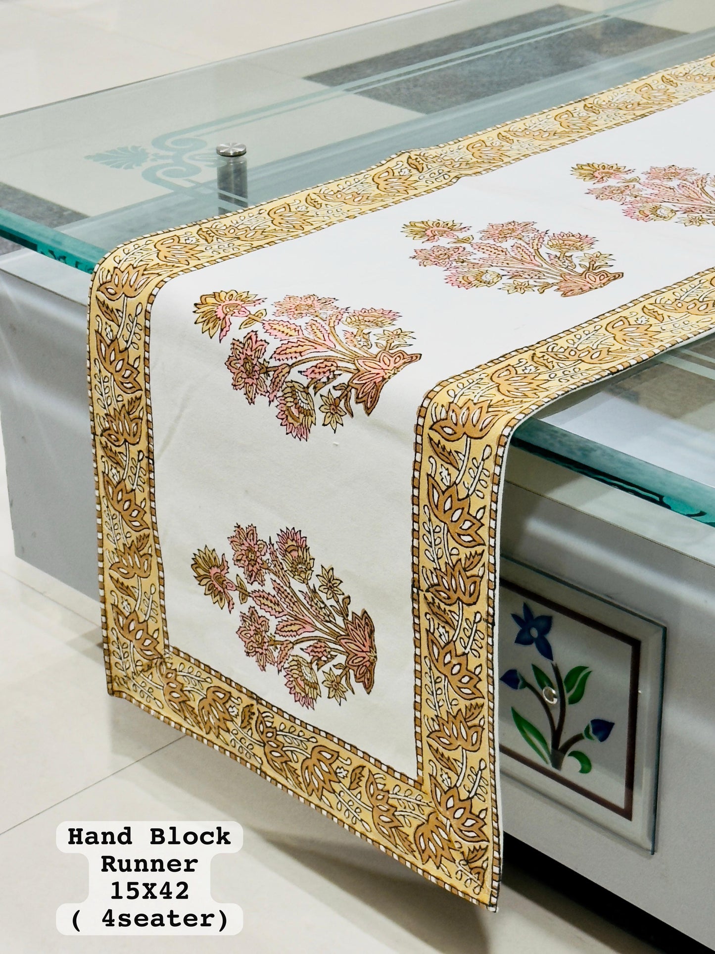 Handblock Cotton Canvas Table Runner 4 Seater – House of the Handblock