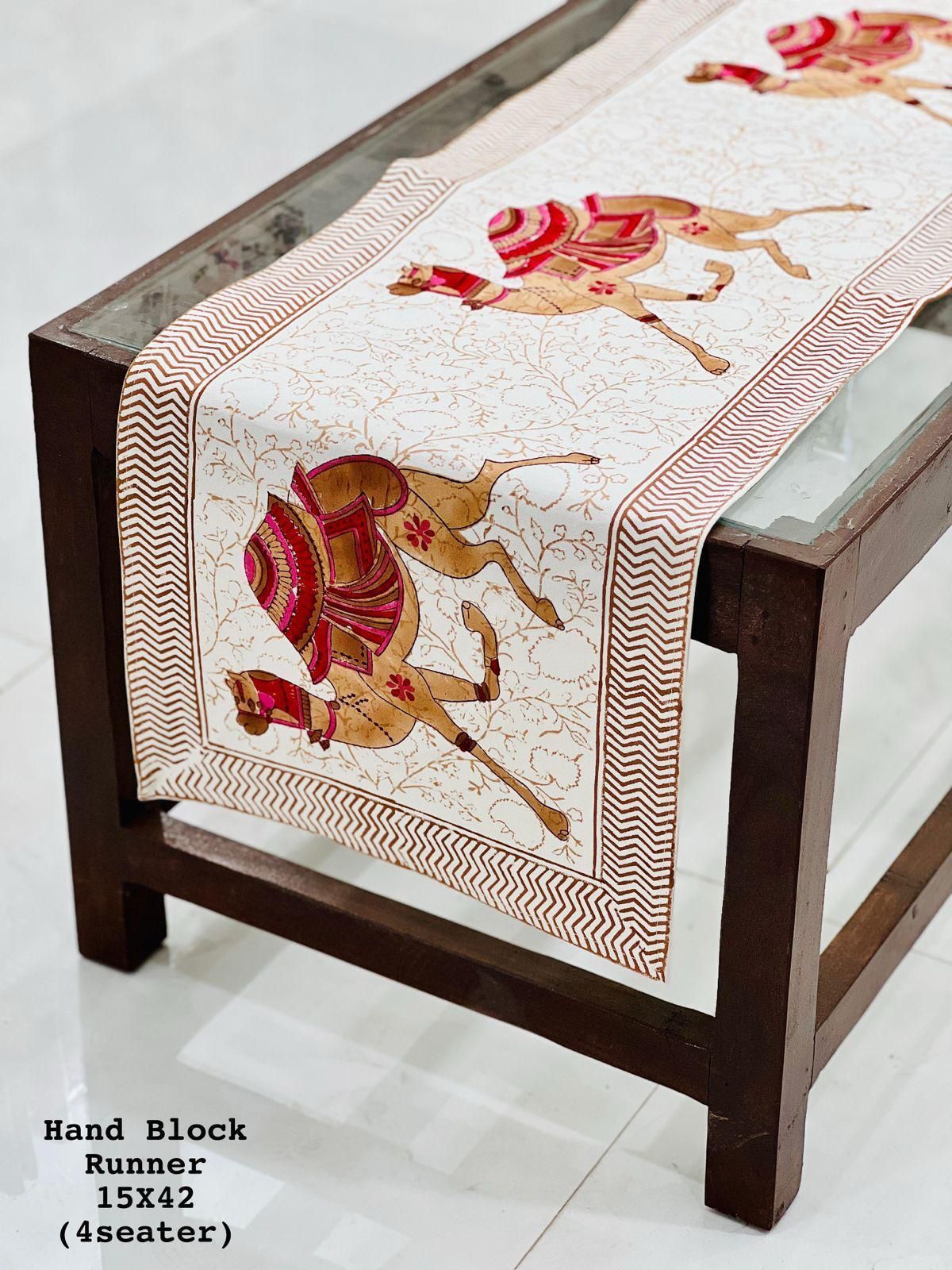 Handblock Cotton Canvas Table Runner 4 Seater – House of the Handblock