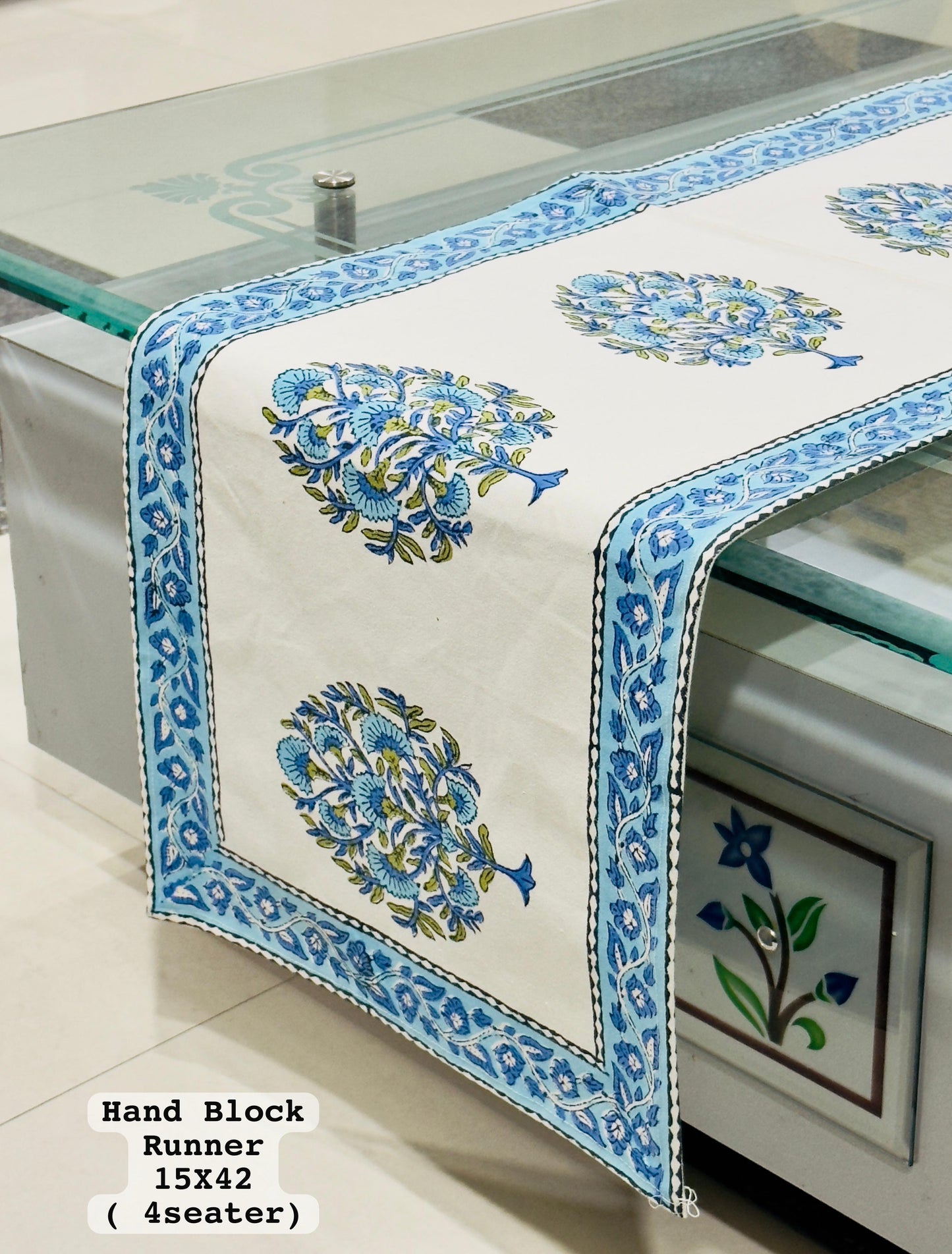 Handblock Cotton Canvas Table Runner 4 Seater – House of the Handblock