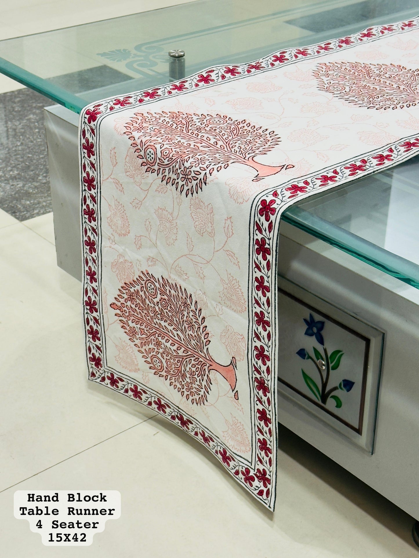 Handblock Cotton Canvas Table Runner 4 Seater – House of the Handblock