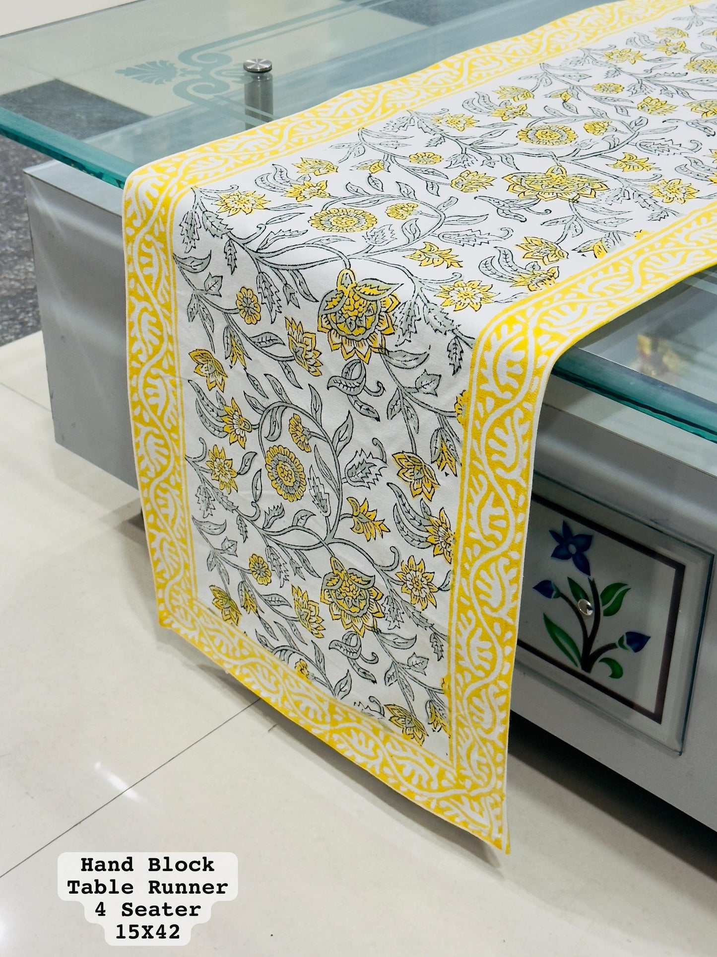 Handblock Cotton Canvas Table Runner 4 Seater – House of the Handblock