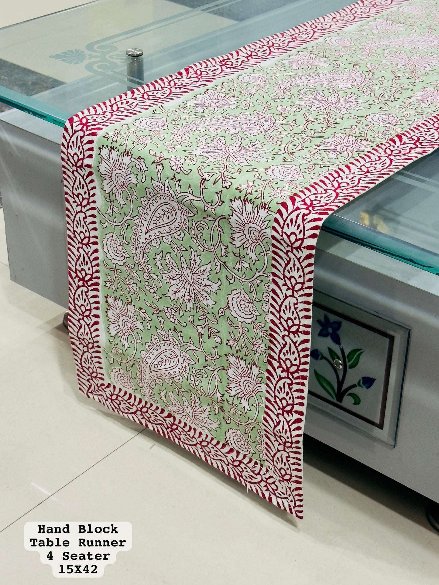 Handblock Cotton Canvas Table Runner 4 Seater – House of the Handblock