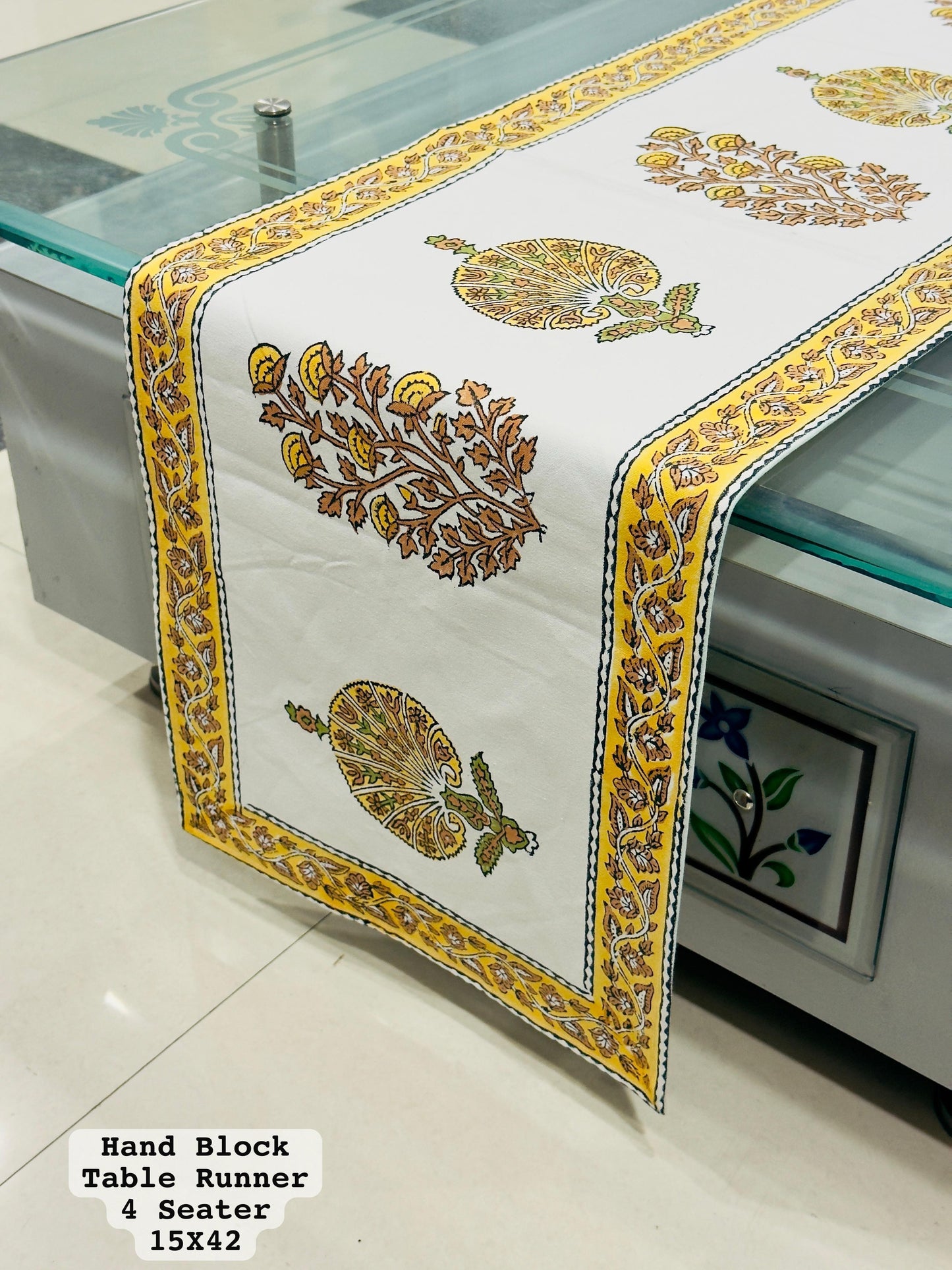 Handblock Cotton Canvas Table Runner 4 Seater – House of the Handblock