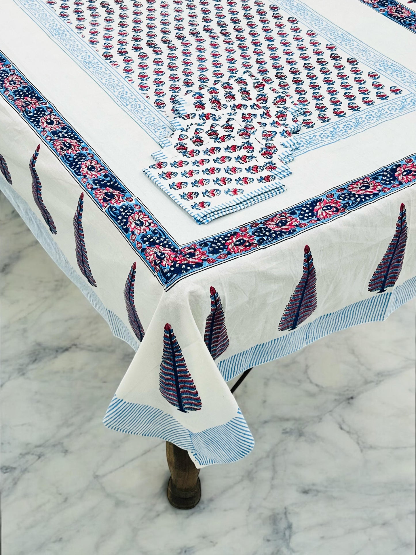 Hand Block Printed Premium Cotton Dining Table Cover with 6 Napkins | House of the Handblock