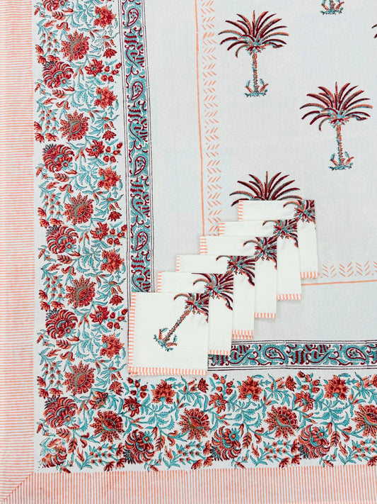 Hand Block Printed Premium Cotton Dining Table Cover with 6 Napkins | House of the Handblock