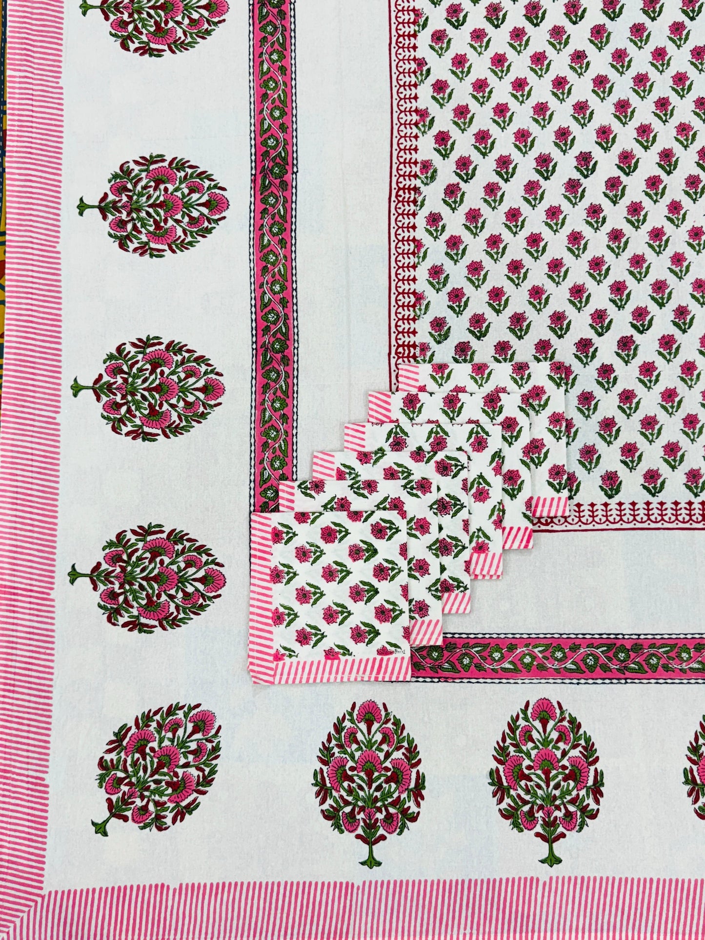 Hand Block Printed Premium Cotton Dining Table Cover with 6 Napkins | House of the Handblock