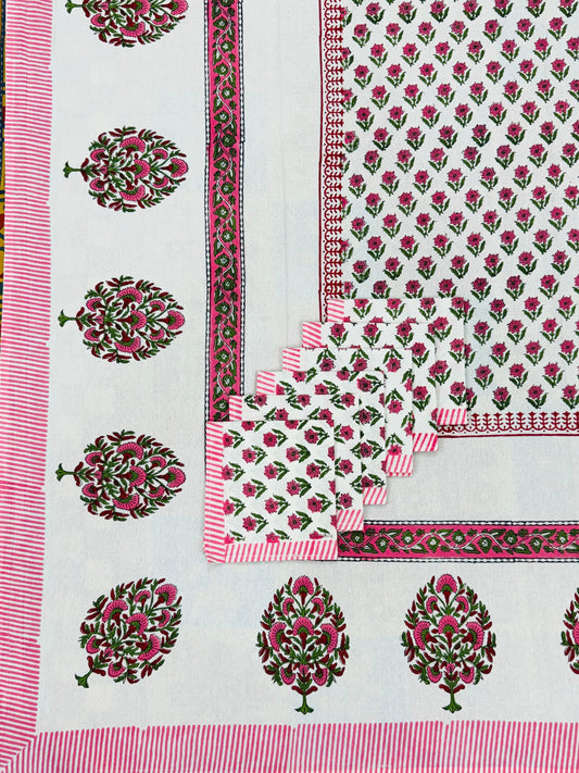 Hand Block Printed Premium Cotton Dining Table Cover with 6 Napkins | House of the Handblock
